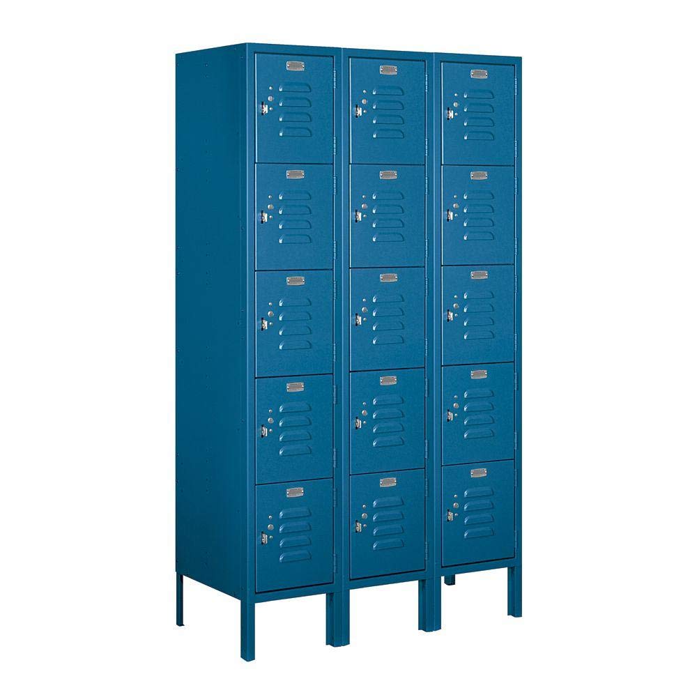 12 Wide Five Tier Box Style Standard Metal Locker - 3 Wide - 5 Feet High - 15 Inches Deep - Blue - Unassembled