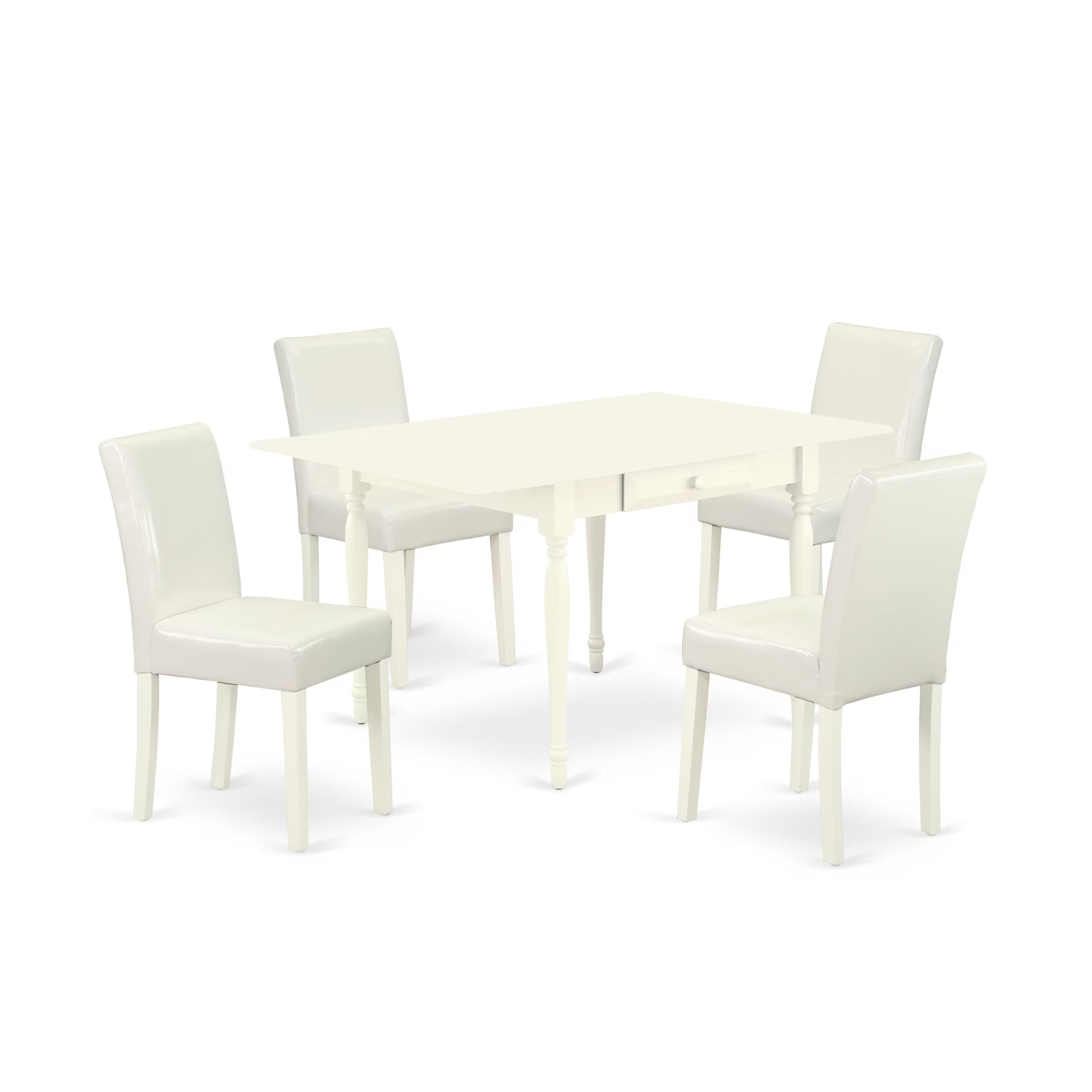 1MZAB5-LWH-64 5Pc Dining Room Set - Rectangular Table and 4 Parson Chairs - Linen White Color