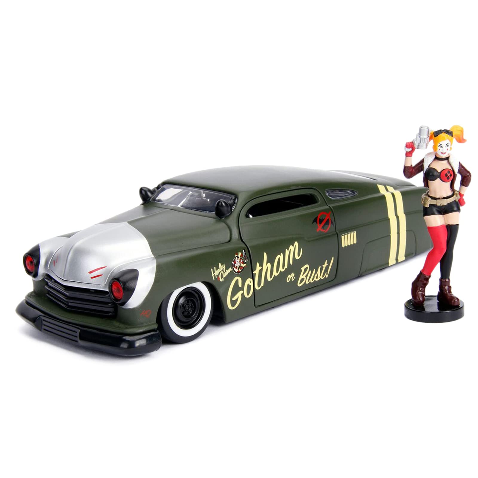 1951 Mercury Matt Green with Harley Quinn Diecast Figurine DC Comics Bombshells Series 1/24 Diecast Model Car by Jada