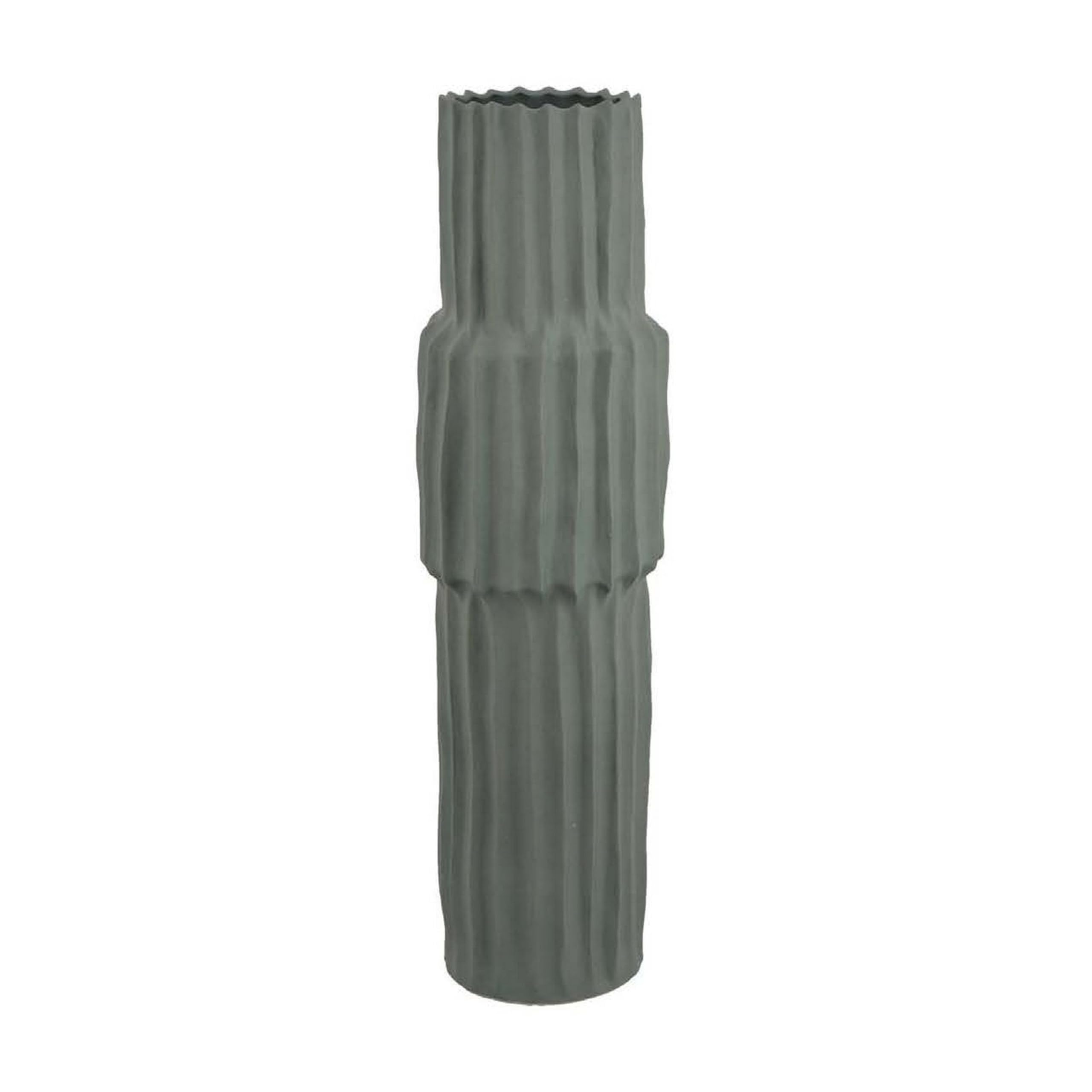 Decorative Accent Vase, Sleek Cactus Design, 36 Inch Green Ceramic