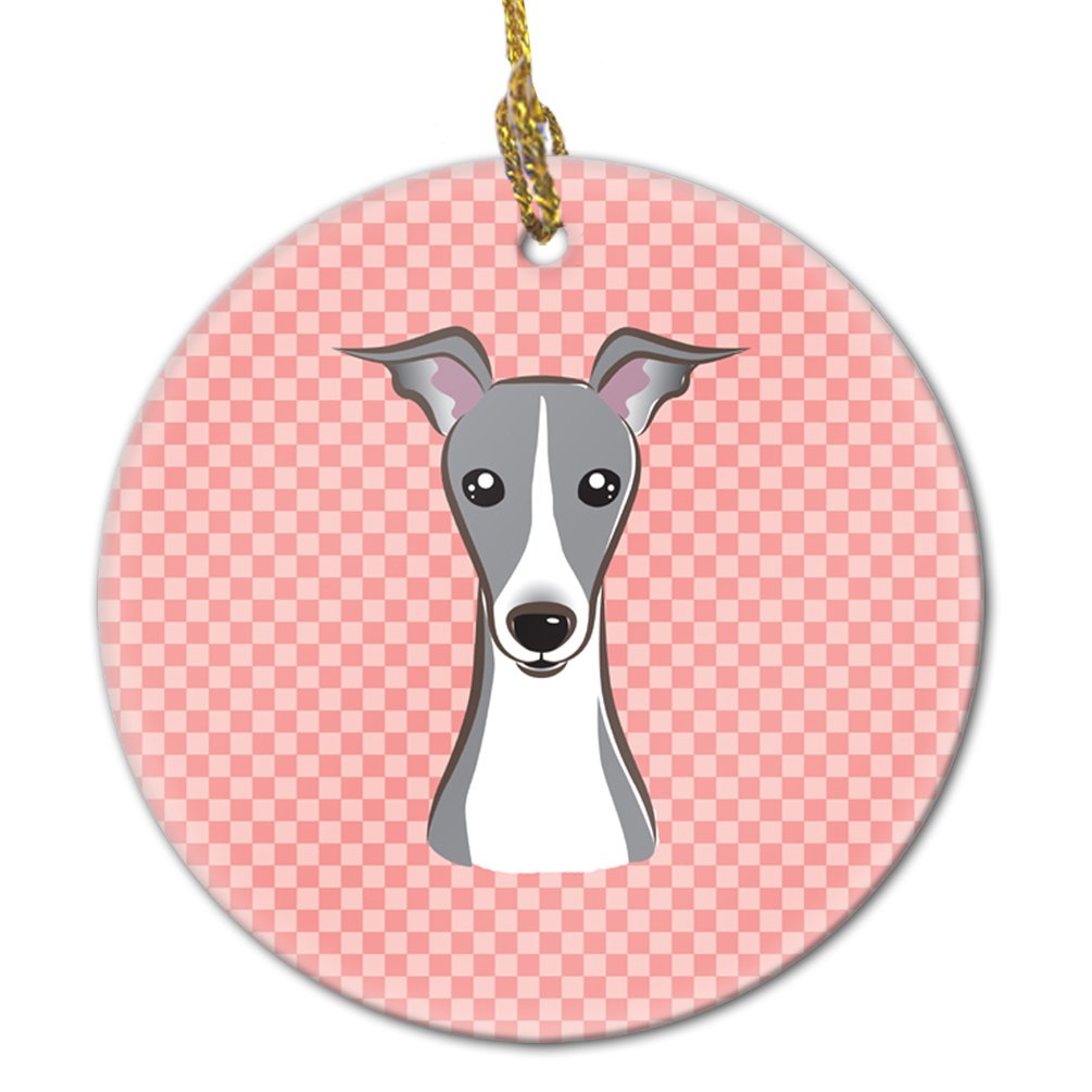 Checkerboard Pink Italian Greyhound Ceramic Ornament BB1236CO1