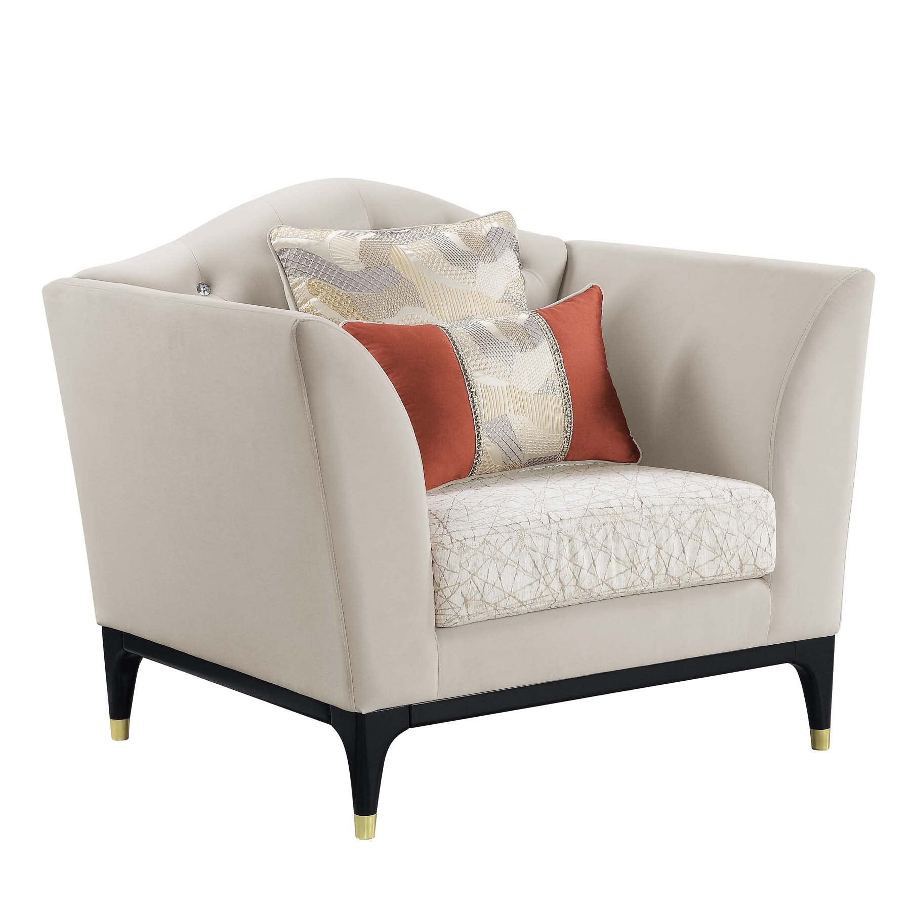 LV01157 Chair w/2 Pillows, Beige Velvet - Tayden ( 1Pc/1Ctn )