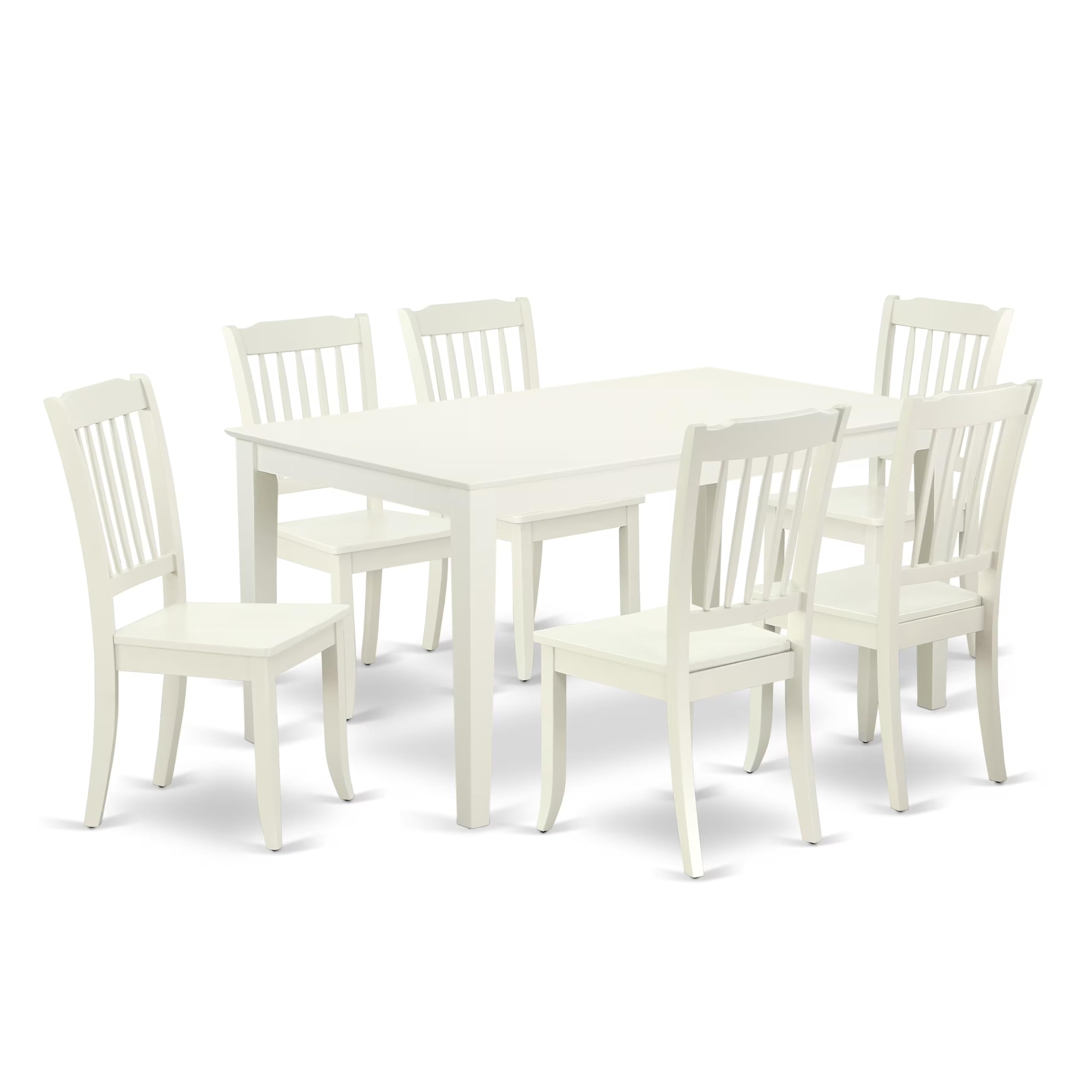 CADA7-LWH-W 7PC Rectangular 60 inch Table and 6 vertical slatted Chairs