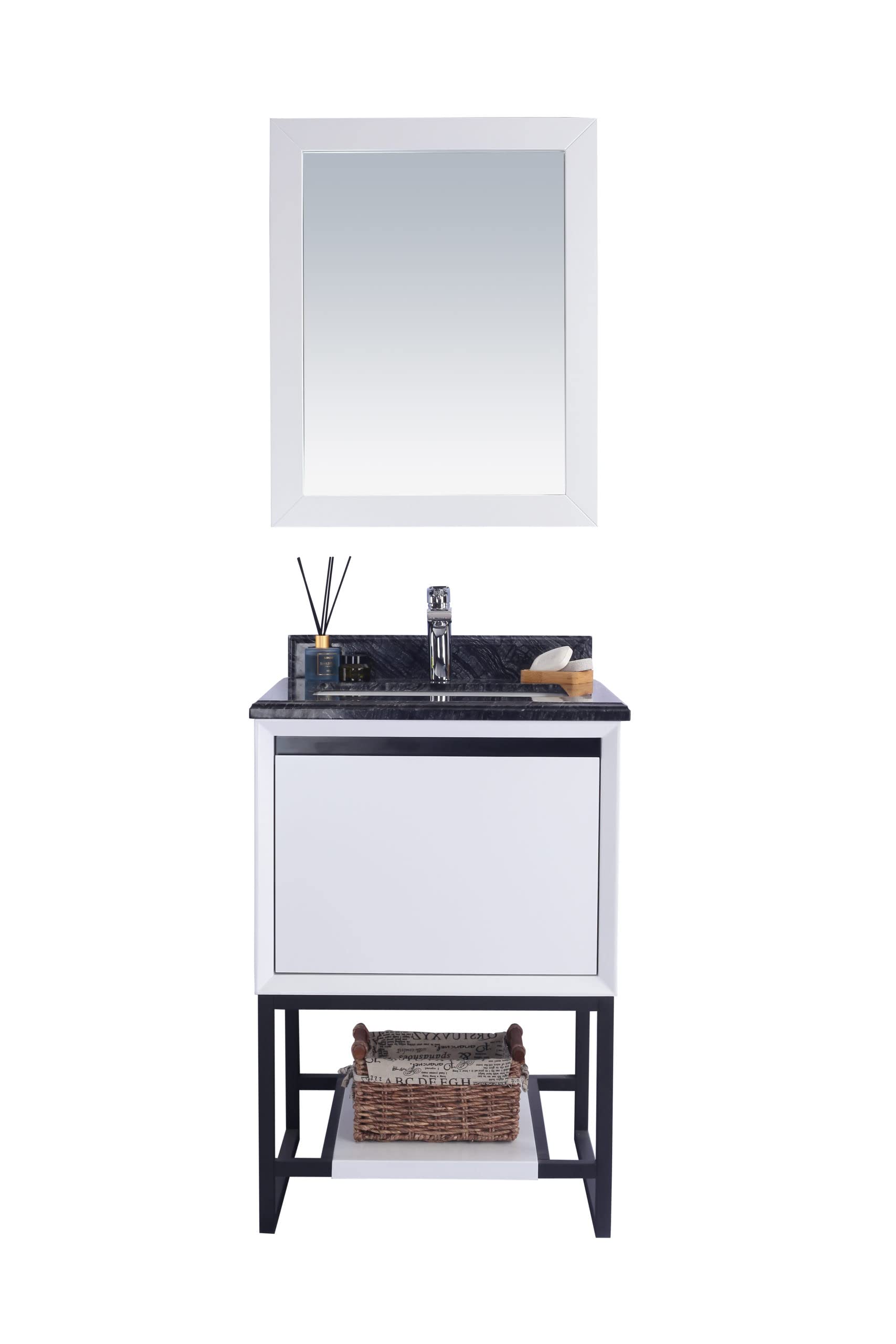 Alto 24 - White Cabinet + Black Wood Marble Countertop