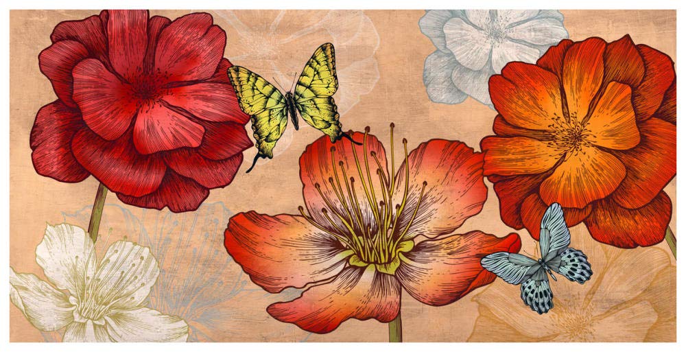Flowers and Butterflies (Neutral)-Paper Art-74x38”