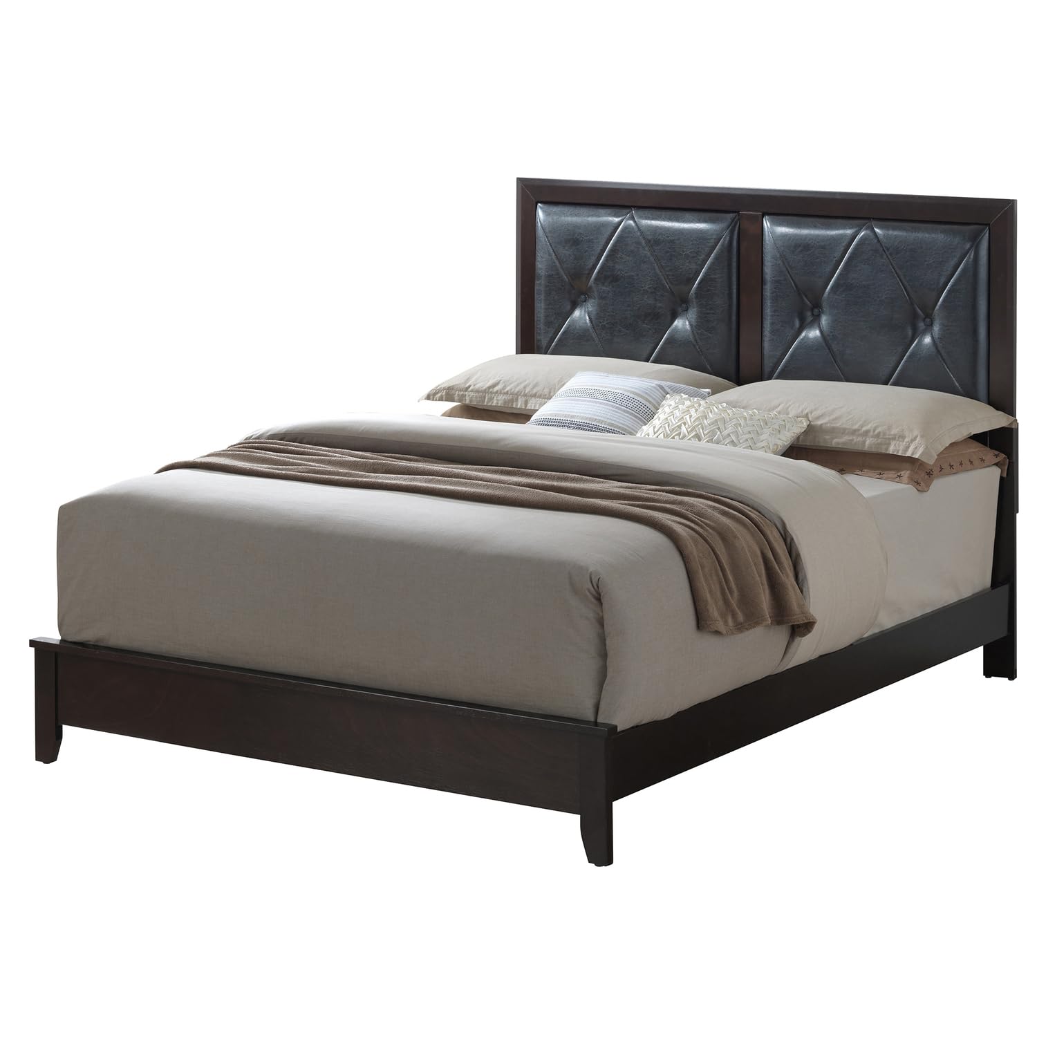 Primo Espresso Tufted Faux Leather Upholstered Full Panel Bed