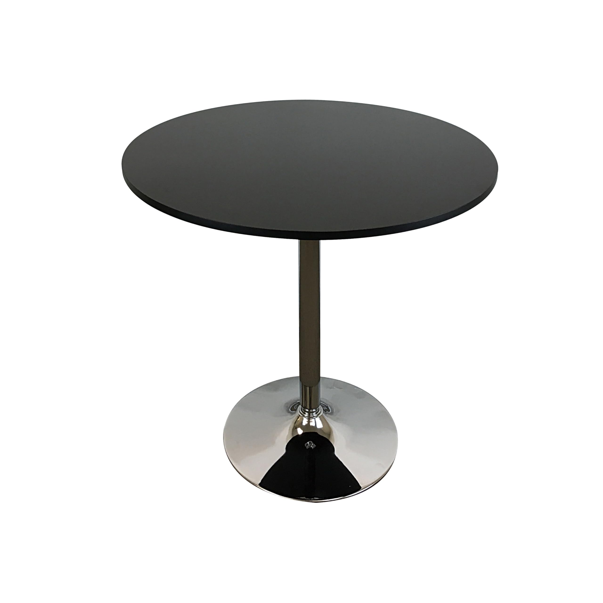 Benjara Mari 36 Inch Counter Height Table, Round Top And Stainless Steel Base, Black And Chrome