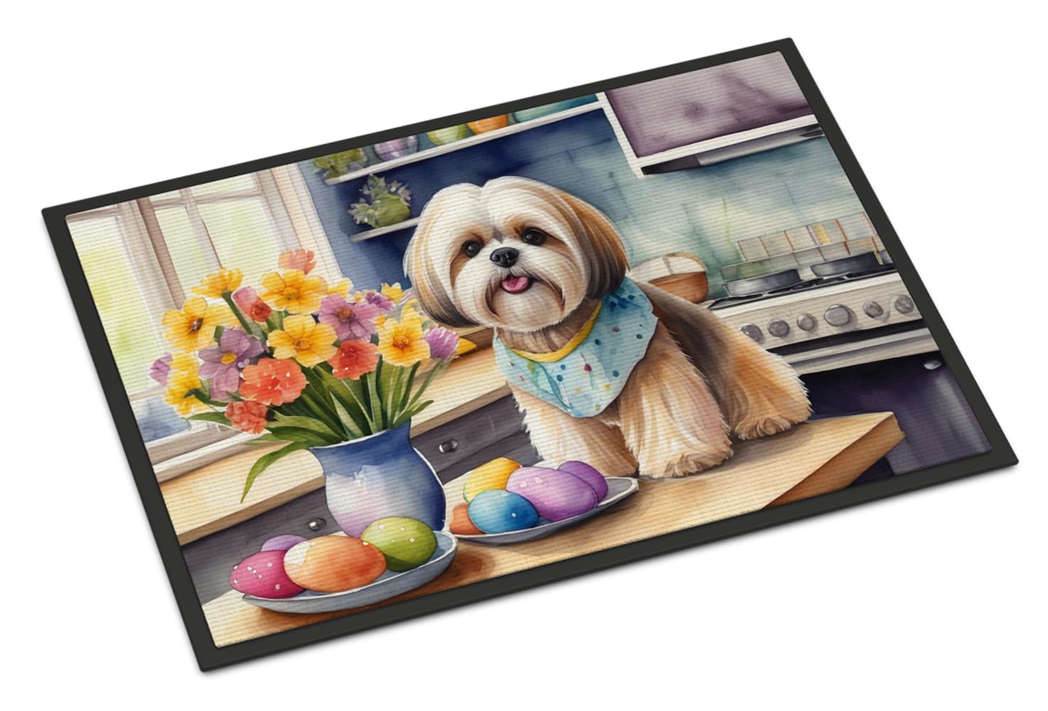 Carolines Treasures DAC6850MAT Decorating Easter Lhasa Apso Doormat Front Door Mat Indoor Outdoor Rugs for Entryway, Non Slip Washable Low Pile, 18H X 27W