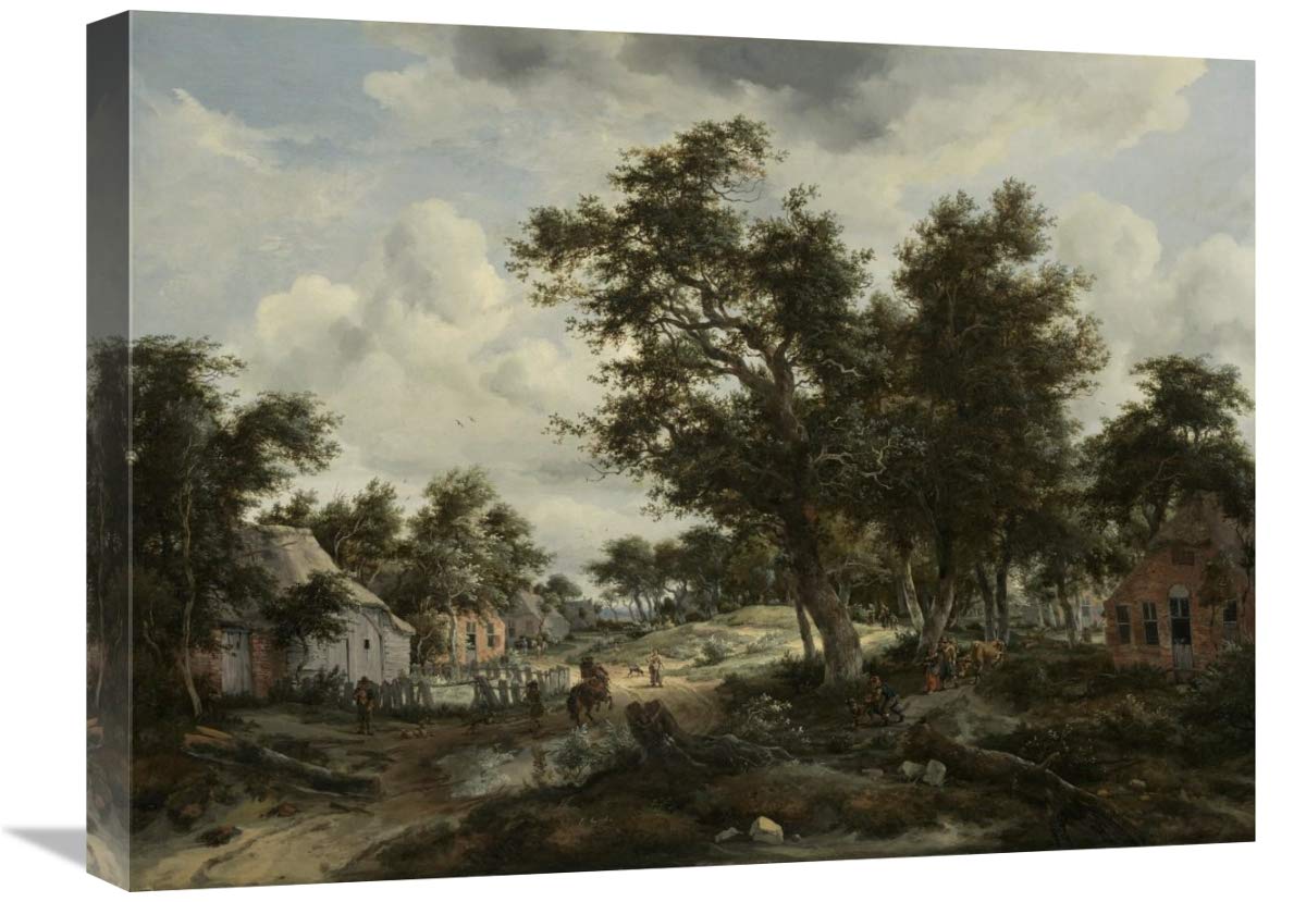 A Wooded Landscape with Travelers on a Path through a Hamlet-Canvas Art-24x18”
