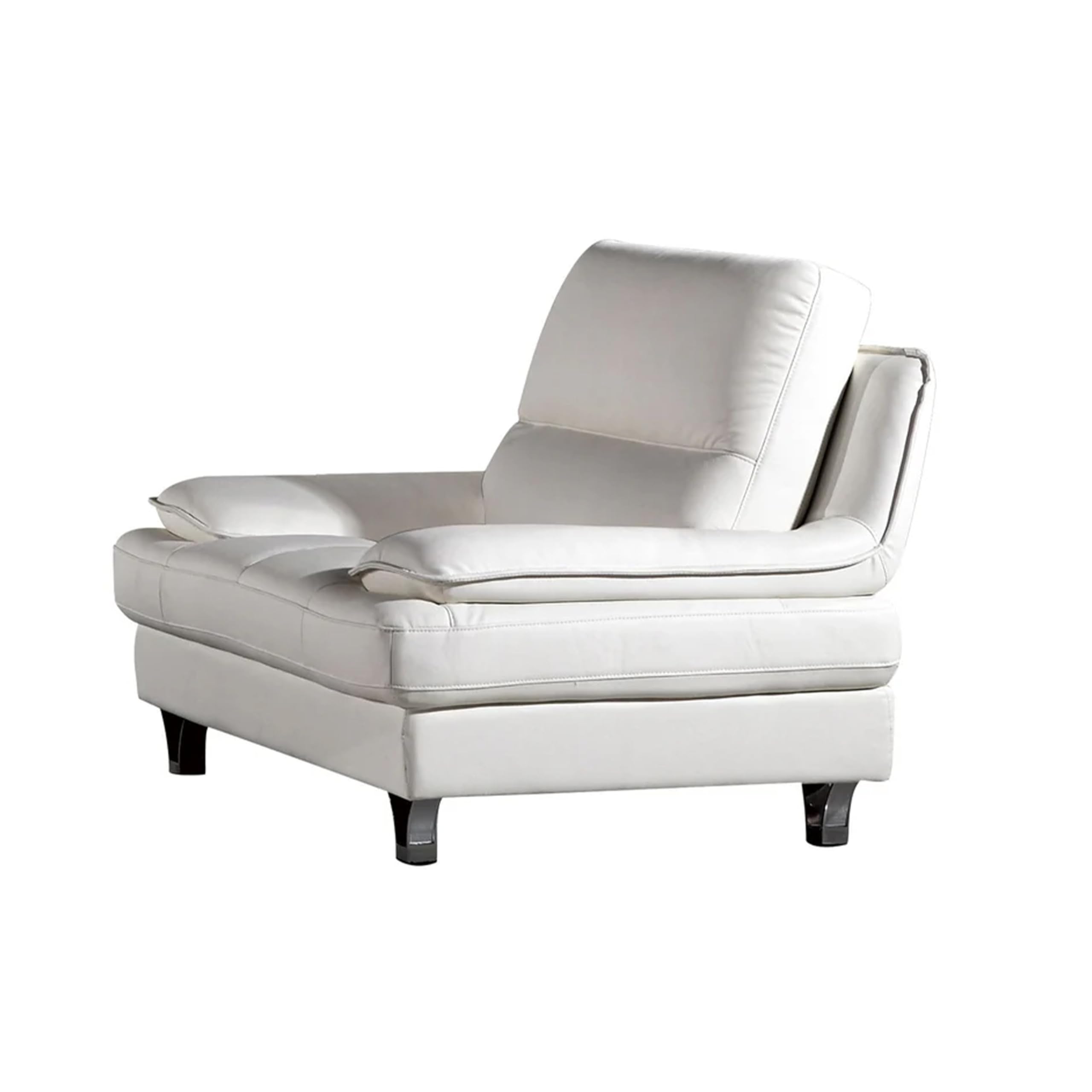 Ben Accent Chair, White Genuine Leather, Steel Legs, Pillow Top Armrests