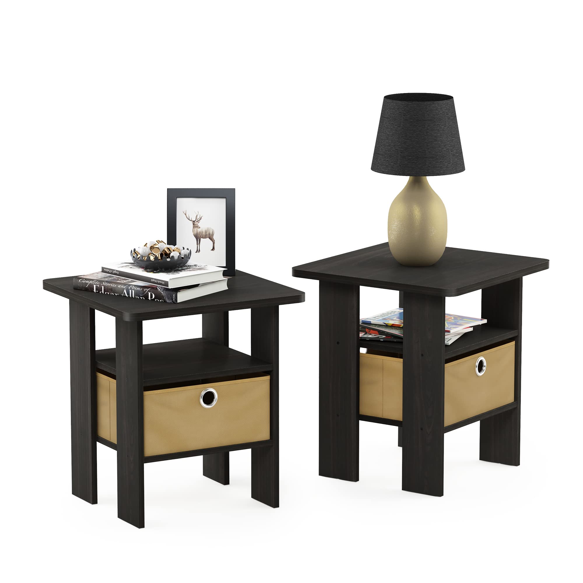Furinno 2-11157EX Espresso Petite End Table Bedroom Night Stand, Set of Two