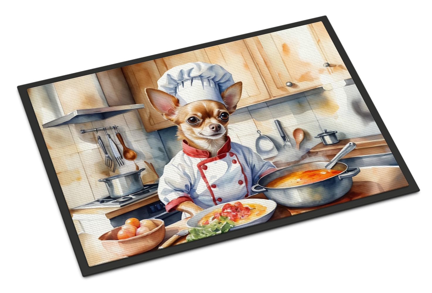 Carolines Treasures DAC6230MAT Chihuahua The Chef Doormat Front Door Mat Indoor Outdoor Rugs for Entryway, Non Slip Washable Low Pile, 18H X 27W
