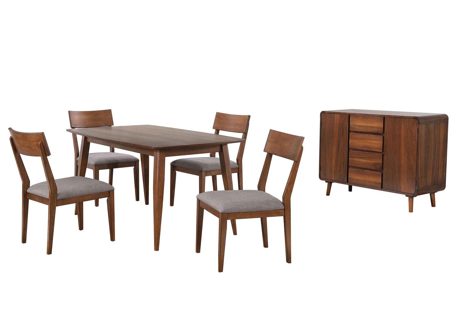Sunset Trading Mid Century 6 Piece 60 Rectangular Dining Table Set | Padded Performance Fabric Seats | Server | Seats 6"