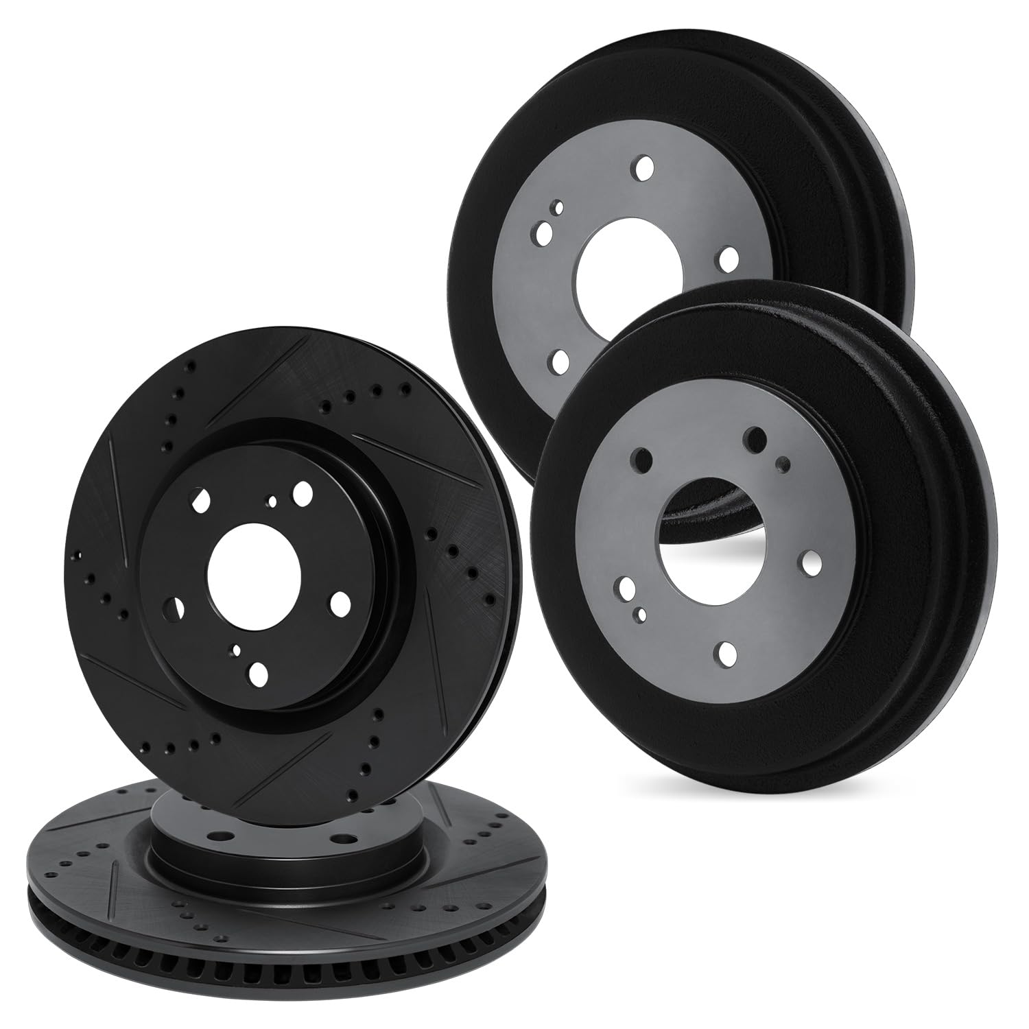 R1 Concepts Drilled and Slotted Black Disc Brake Rotor and Drum Set WHPN2-46007