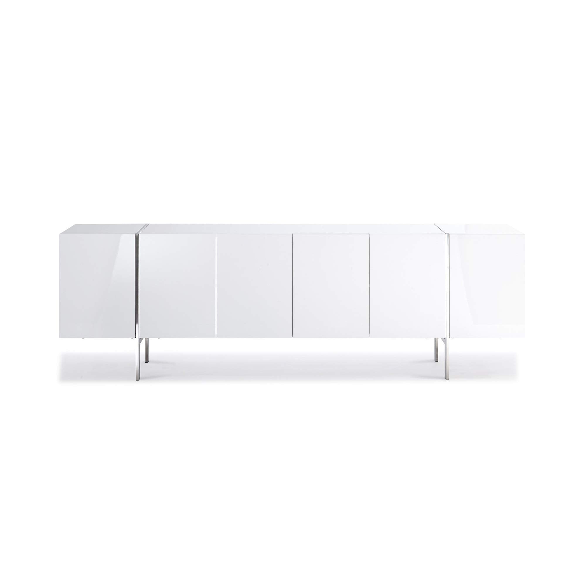 Struttura Buffet Large, high gloss white, adjustable shelves, polished stainless steel legs.