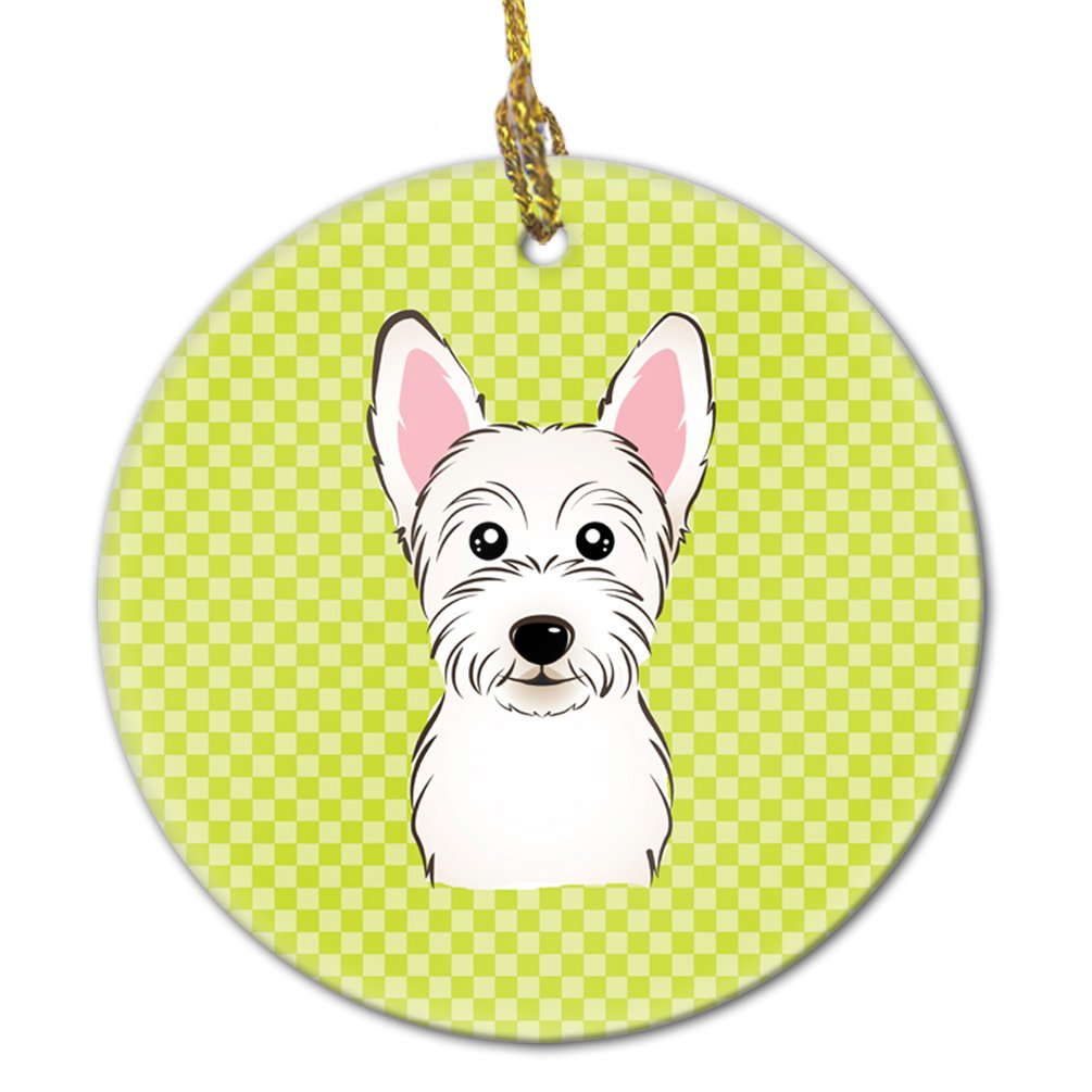 Checkerboard Lime Green Westie Ceramic Ornament BB1288CO1