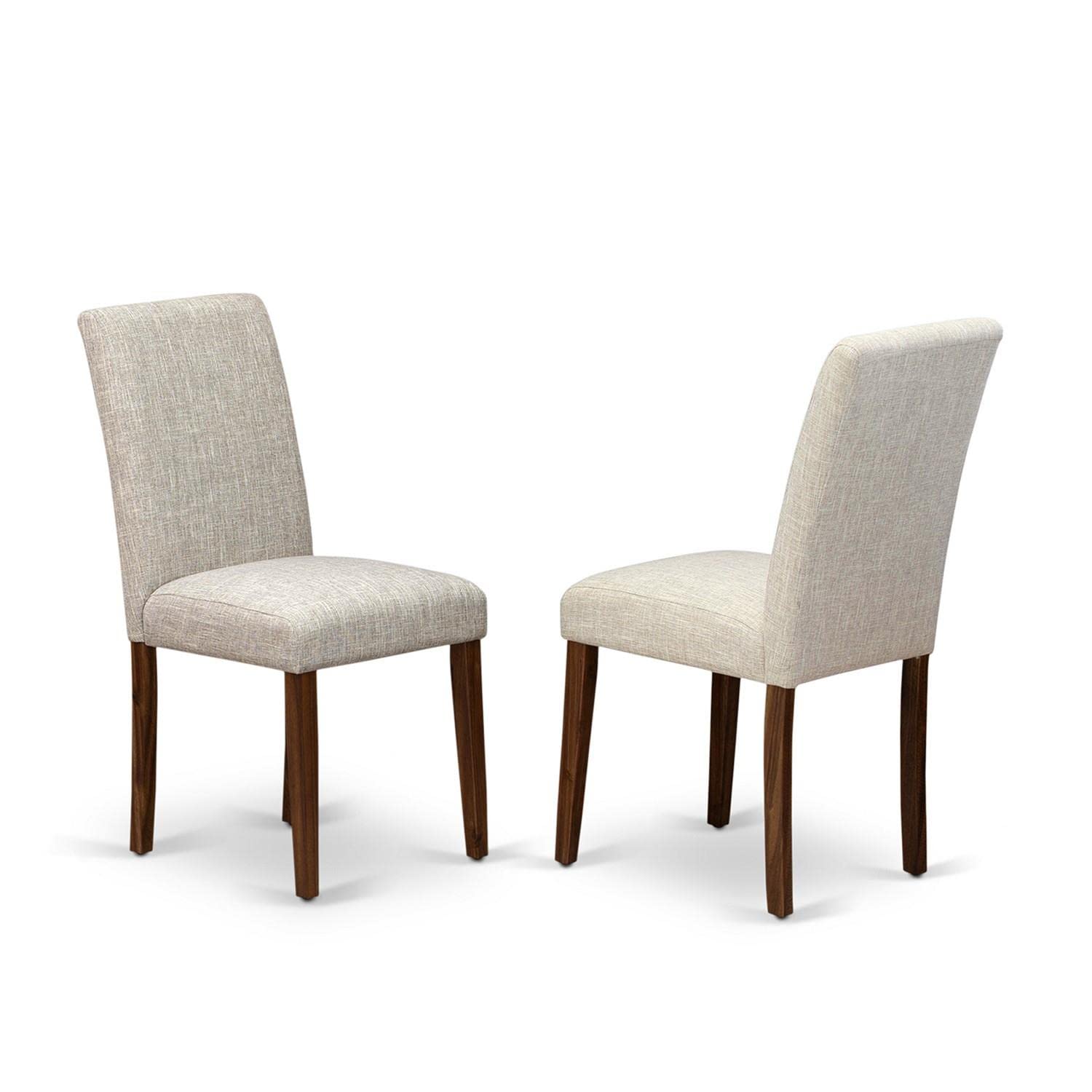 East West Furniture Set of 2 Upholstered Chair- Dining Chairs Includes Antique Walnut Hardwood Structure with Doeskin Linen Fabric Seat and Simple Back