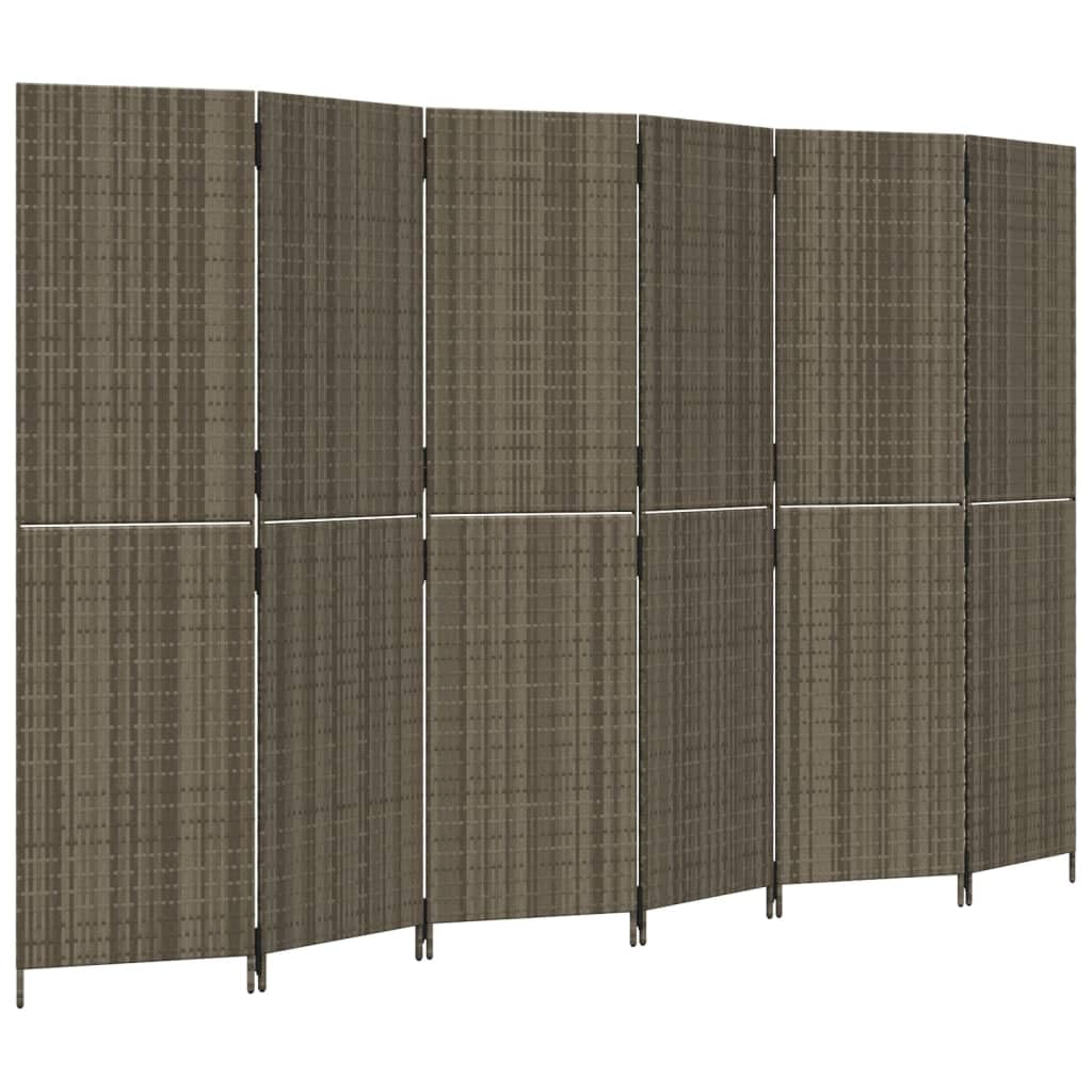 vidaXL Room Divider 6 Panels Gray Poly Rattan