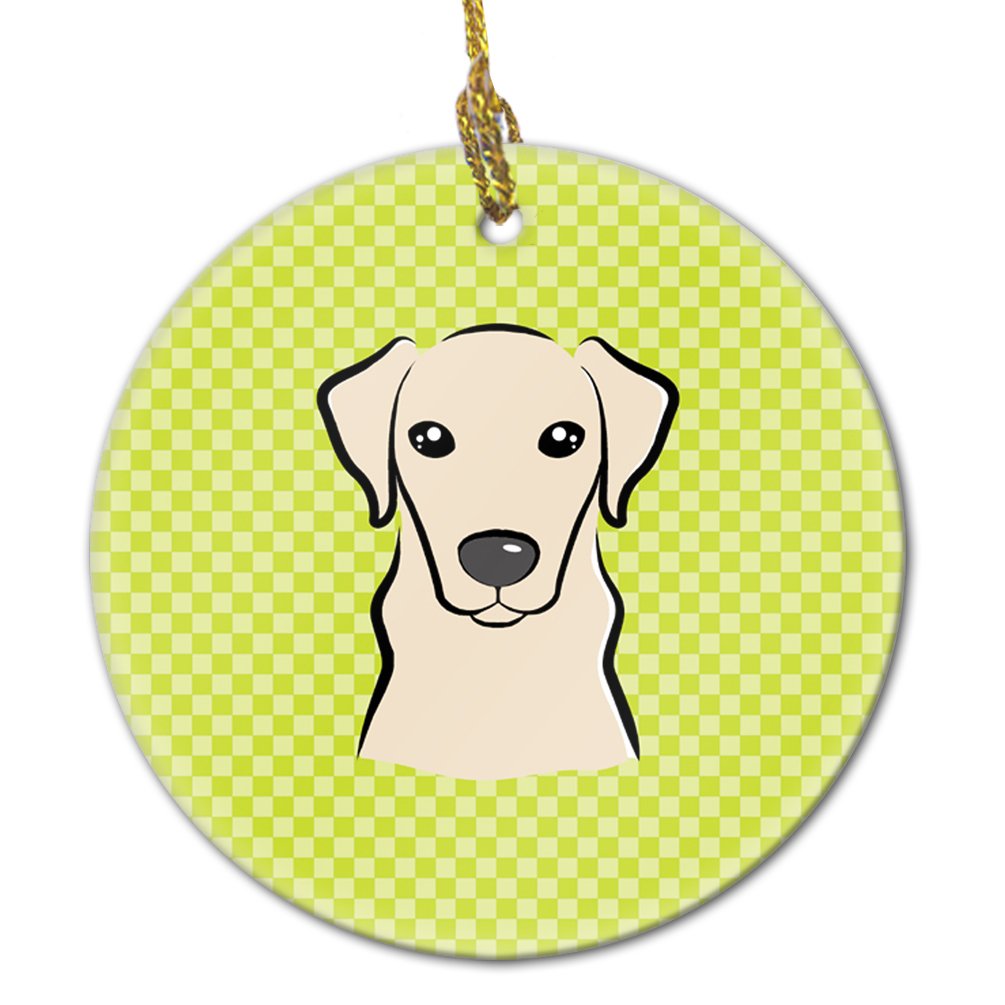 Checkerboard Lime Green Yellow Labrador Ceramic Ornament BB1284CO1