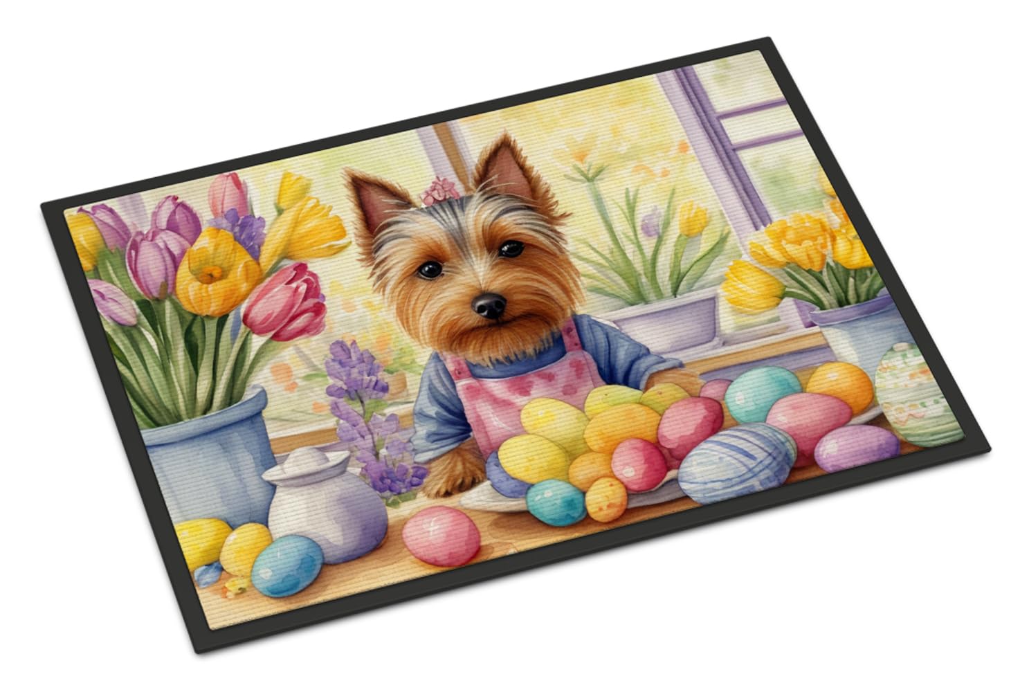 Carolines Treasures DAC6904JMAT Decorating Easter Silky Terrier Doormat Front Door Mat Indoor Outdoor Rugs for Entryway, Non Slip Washable Low Pile, 24H X 36W
