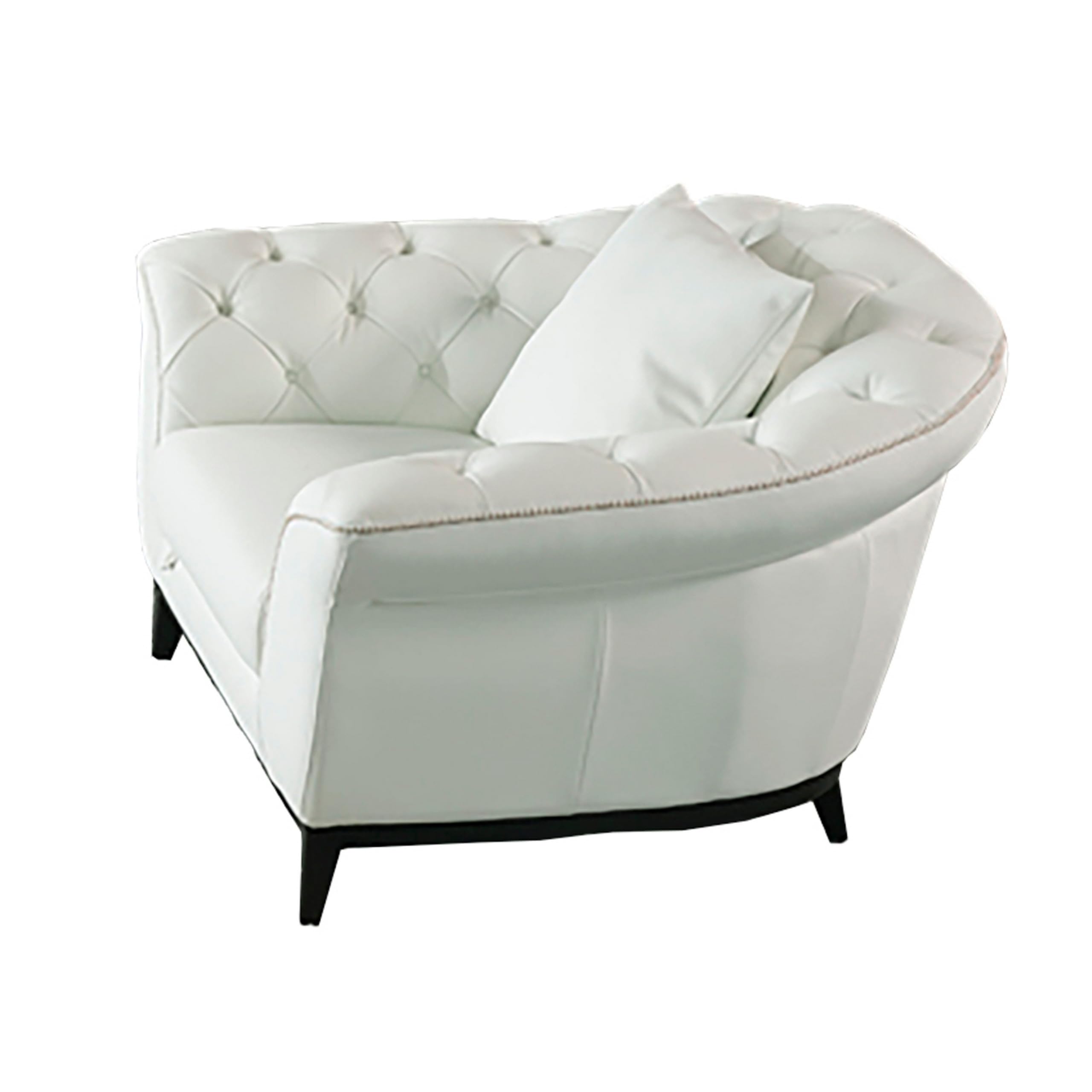 Tmy 45 Inch Accent Chair, Throw Pillow, Soft White Tufted Italian Leather