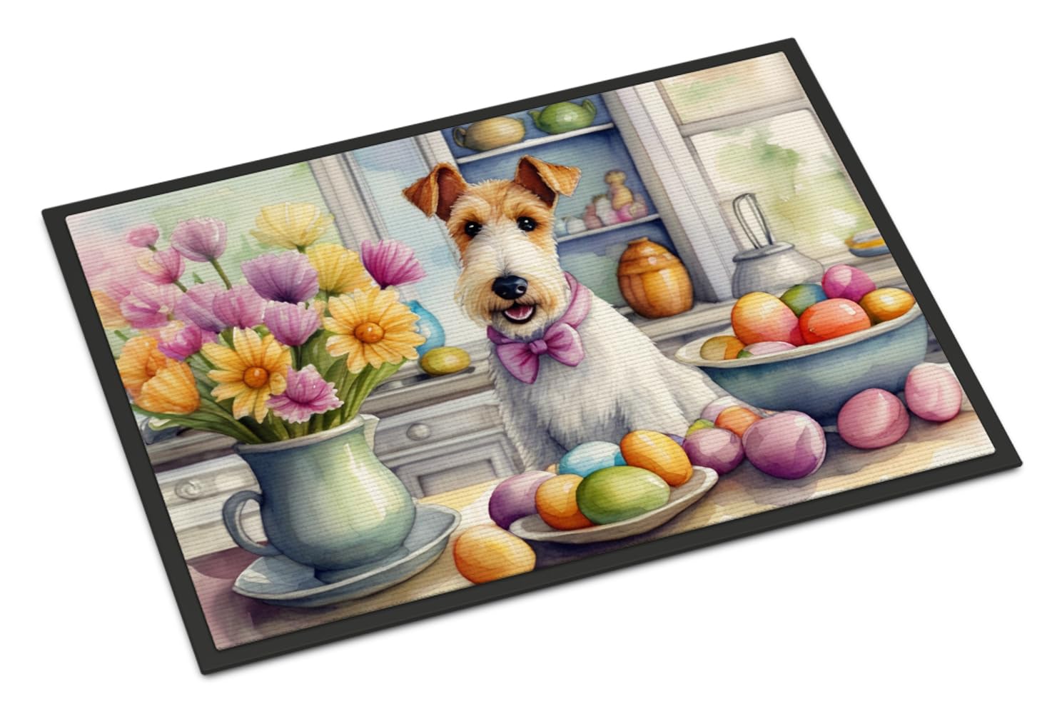 Carolines Treasures DAC6813MAT Decorating Easter Fox Terrier Doormat Front Door Mat Indoor Outdoor Rugs for Entryway, Non Slip Washable Low Pile, 18H X 27W