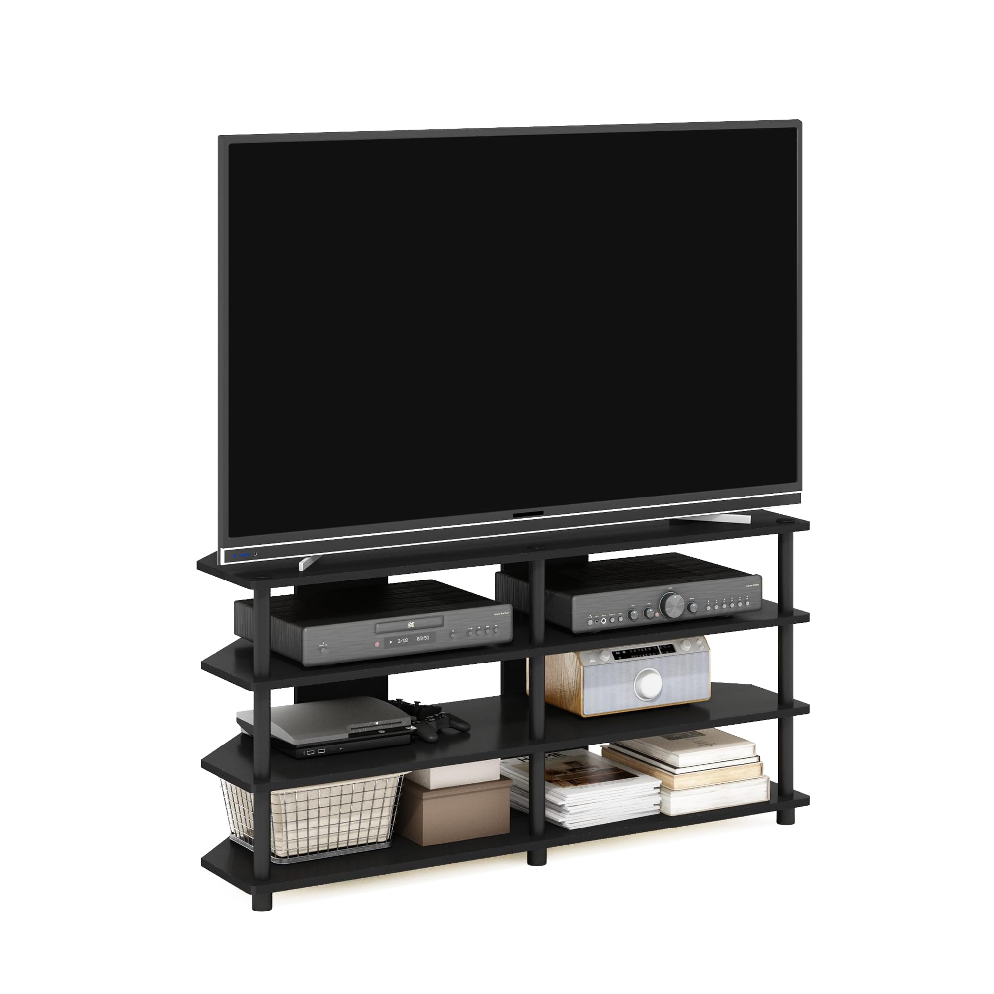 Furinno Econ Easy Assembly 4-Tier Corner TV Stand for TV up to 55-Inch, Blackwood/Black