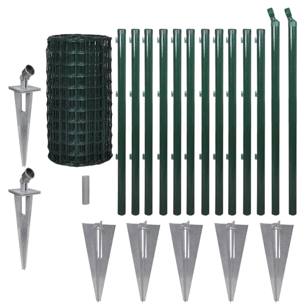 vidaXL Euro Fence Steel 82ft x 2.6ft Green