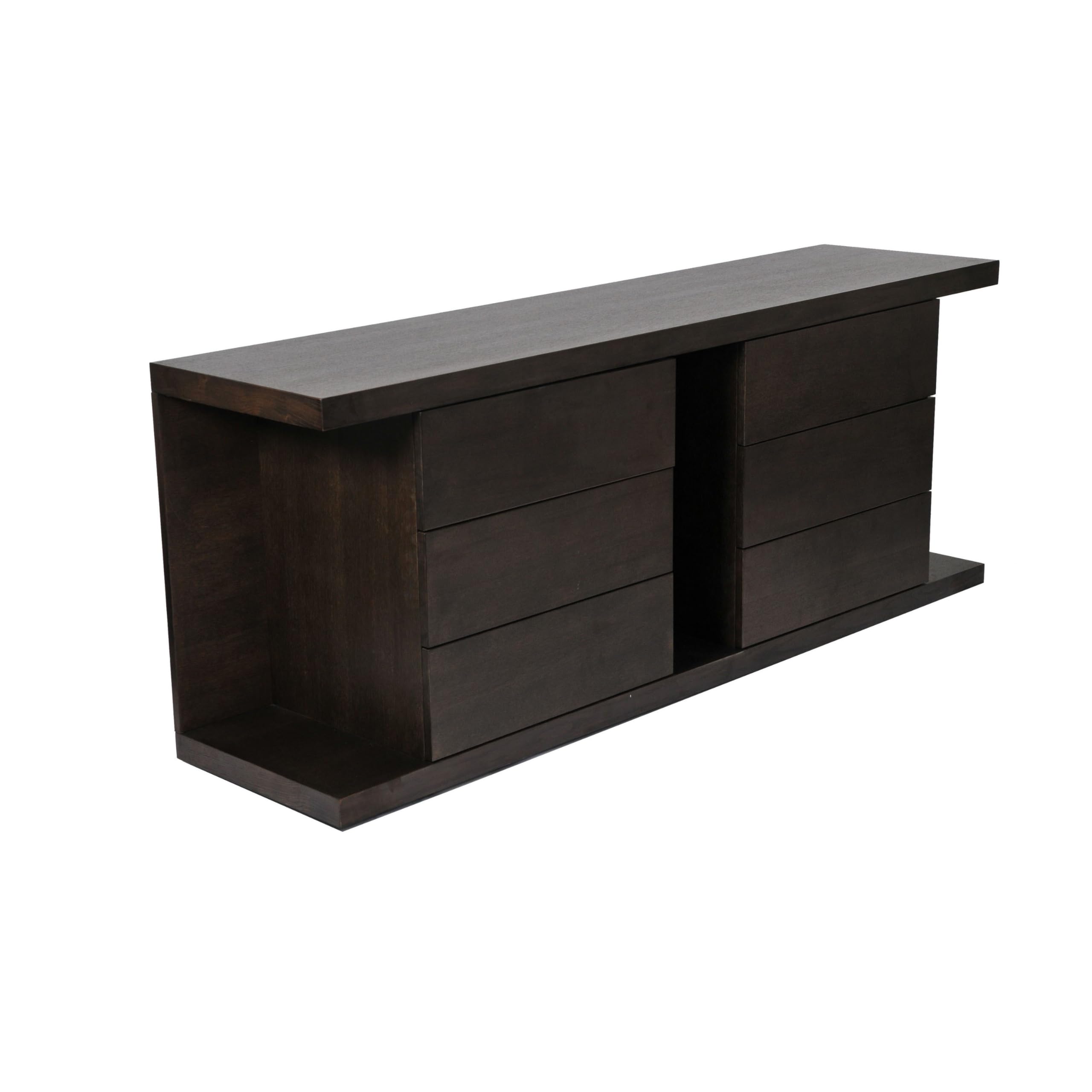 Gyn 71 Inch Dining Buffet Console Cabinet, 6 Storage Drawers, Brown Wood
