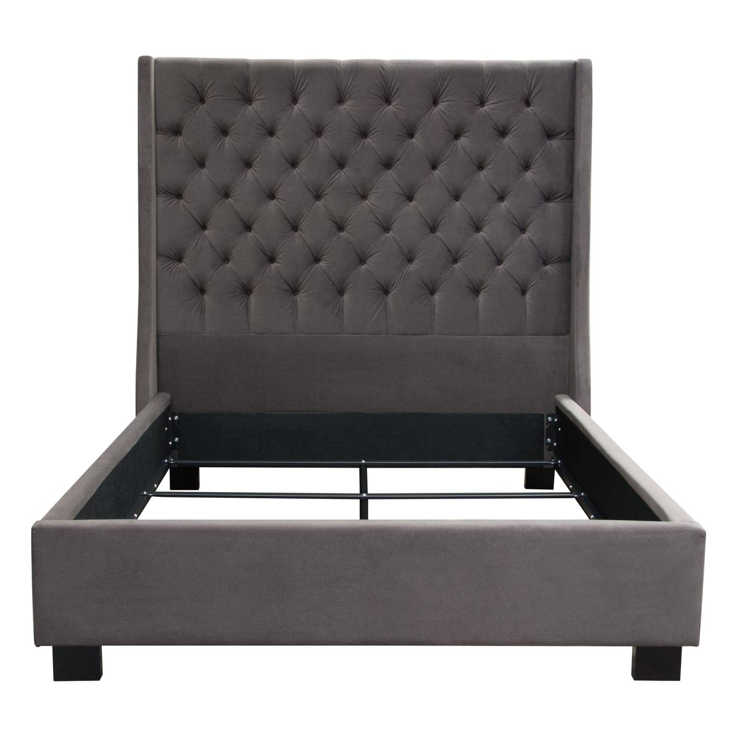 Park Avenue Eastern King Tufted Bed With Vintage Wing In Smoke Grey Velvet By Diamond Sofa