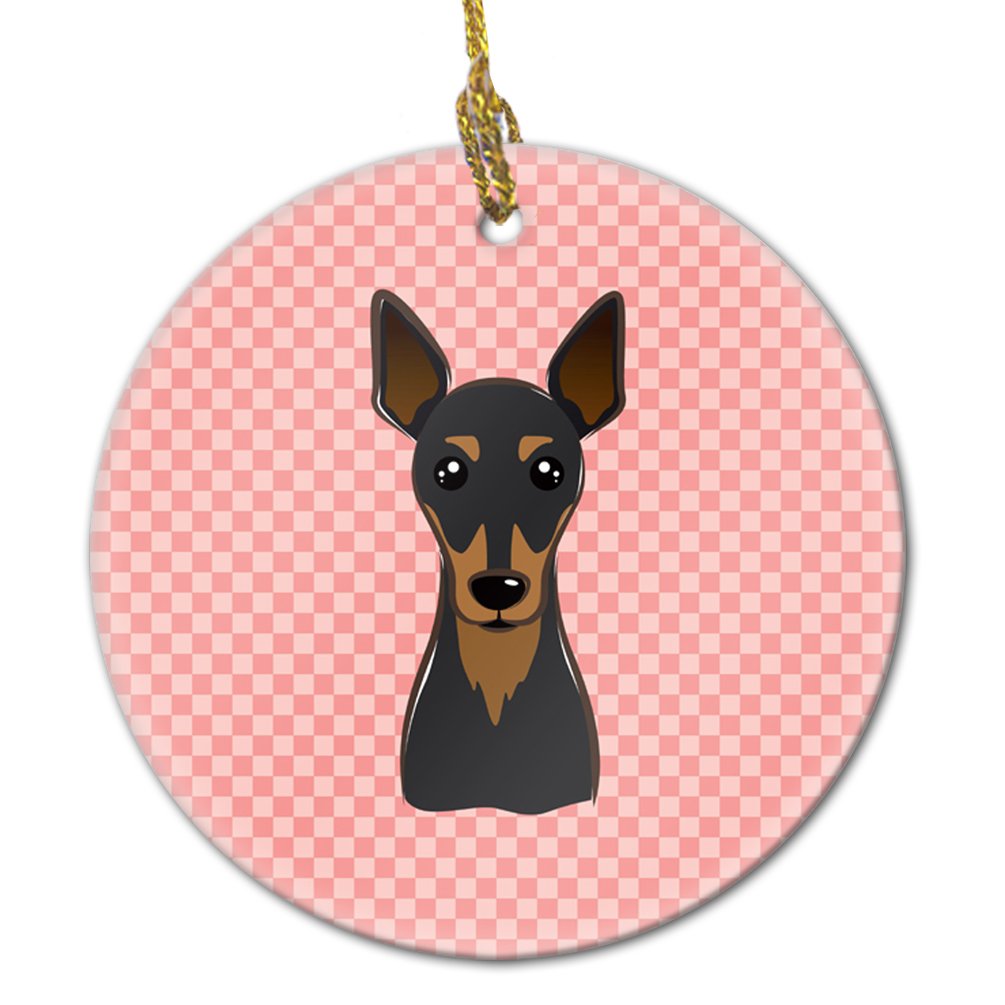 Checkerboard Pink Min Pin Ceramic Ornament BB1240CO1