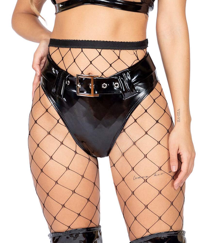 3886 - 2pc Latex High-Waisted Shorts with Belt - Large / Black