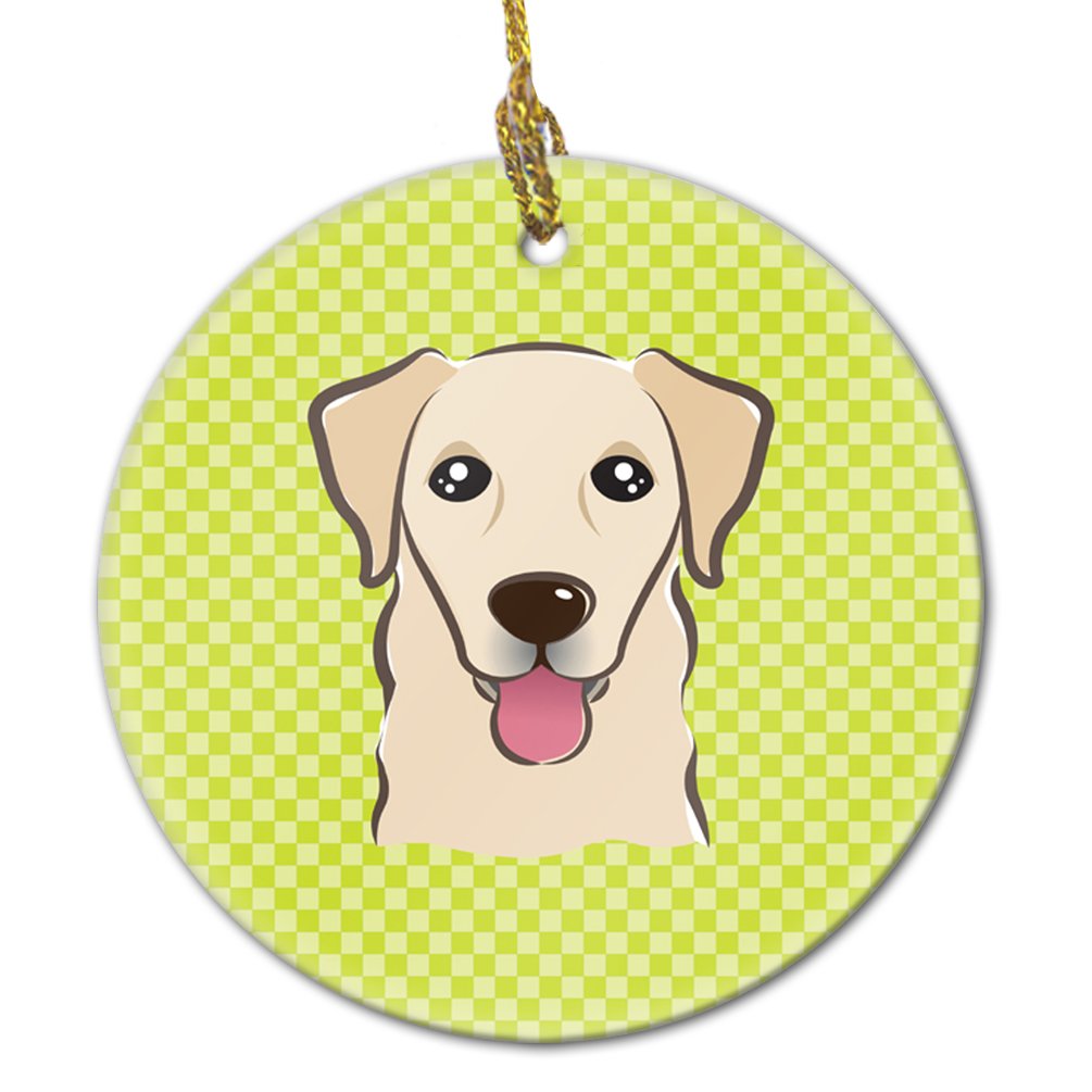 Checkerboard Lime Green Golden Retriever Ceramic Ornament BB1314CO1