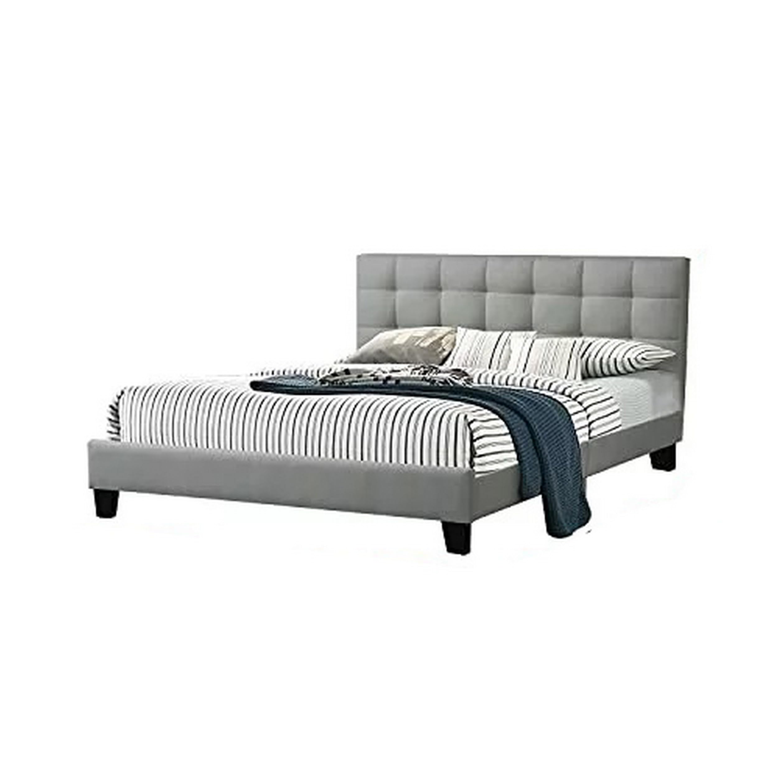 Dex Modern Platform California King Bed, Tufted Upholstery, Light Gray