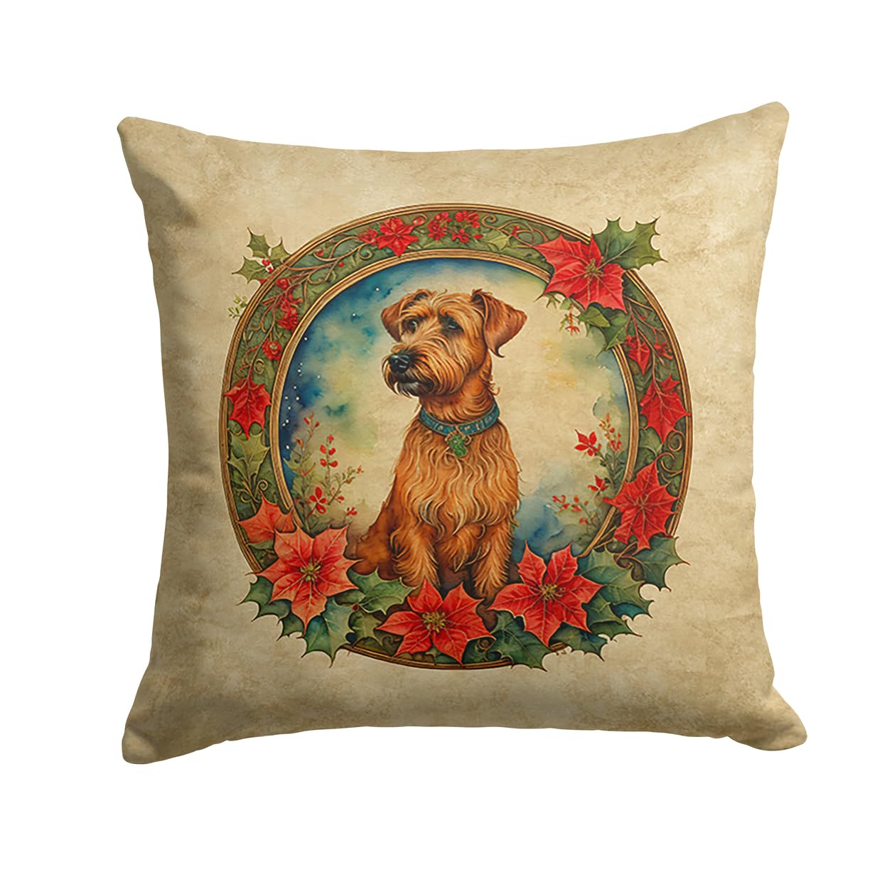 Irish Terrier Christmas Flowers Throw Pillow