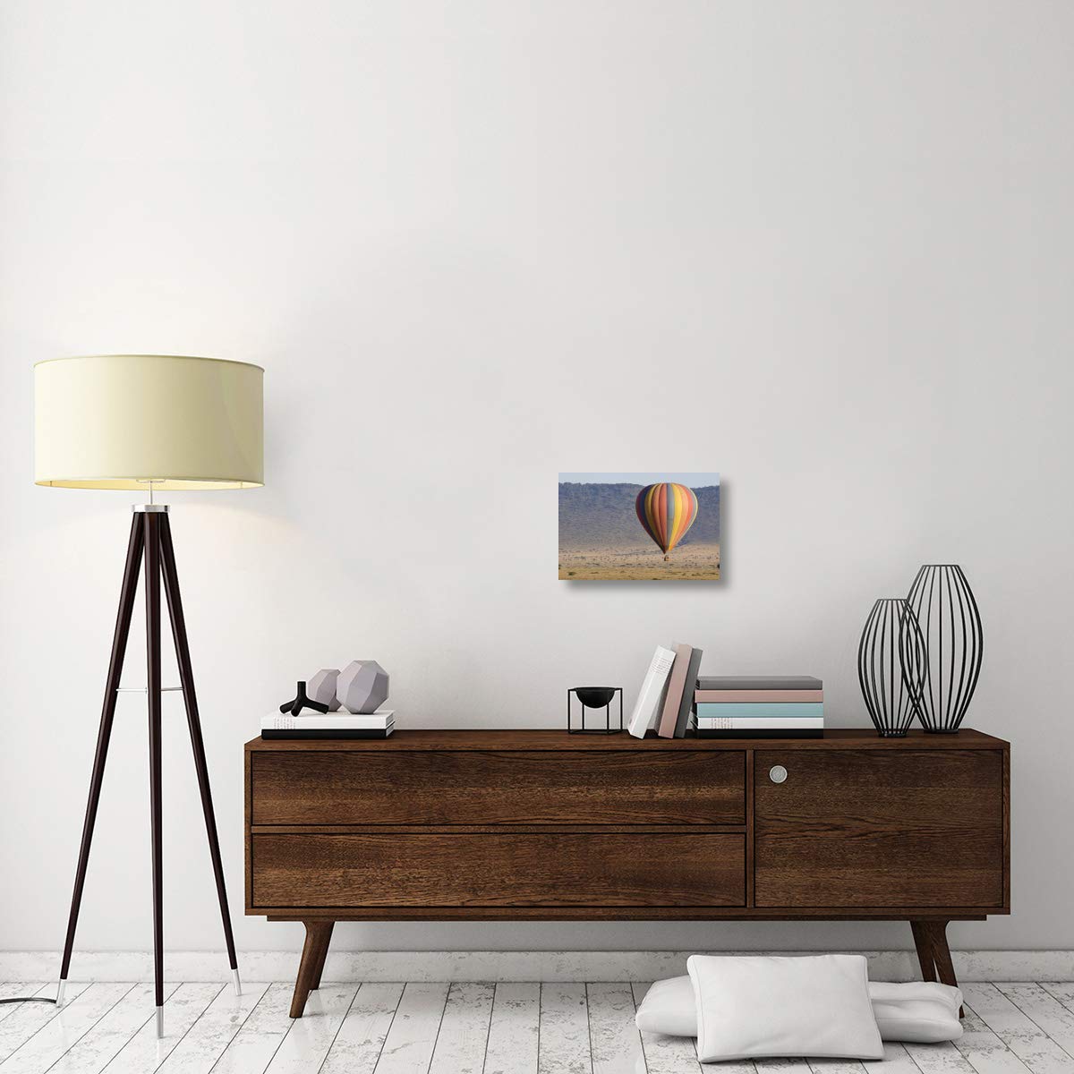 Hot air balloon over savanna, Masai Mara Triangle, Kenya-Canvas Art-18x12”