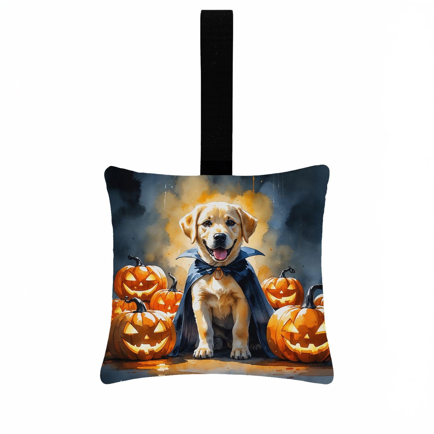 Carolines Treasures Yellow Labrador Retriever Puppy Halloween Mini Hanging Pillow Ornament 3.5  3.5 Decorative Door-Knob & Tree Hanger, Soft Fabric Cushion