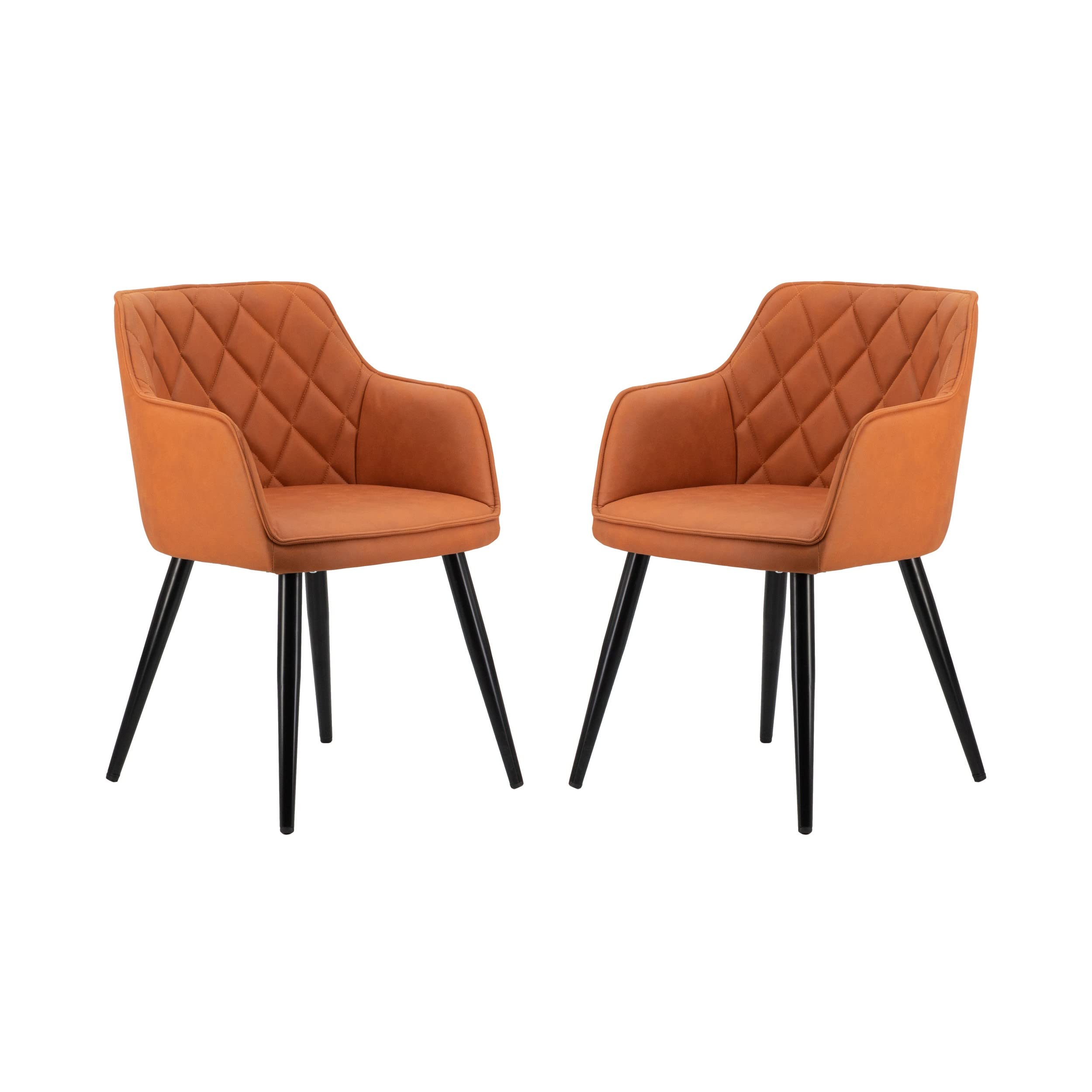 Erin 24 Inch Curved Dining Chair, Orange Fabric, Diamond Pattern Tufting