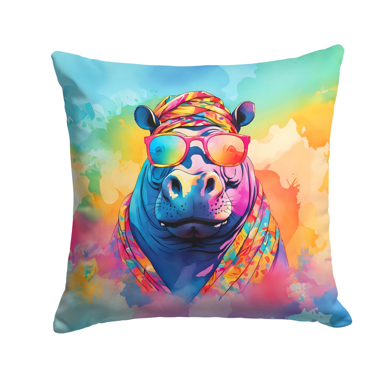 Hippie Animal Hippopotamus Throw Pillow