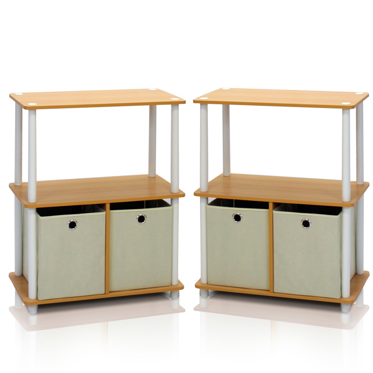 Furinno 2-99152BE Go Green 3-Tier 2-Bins Multipurpose Storage Shelf, Set of Two