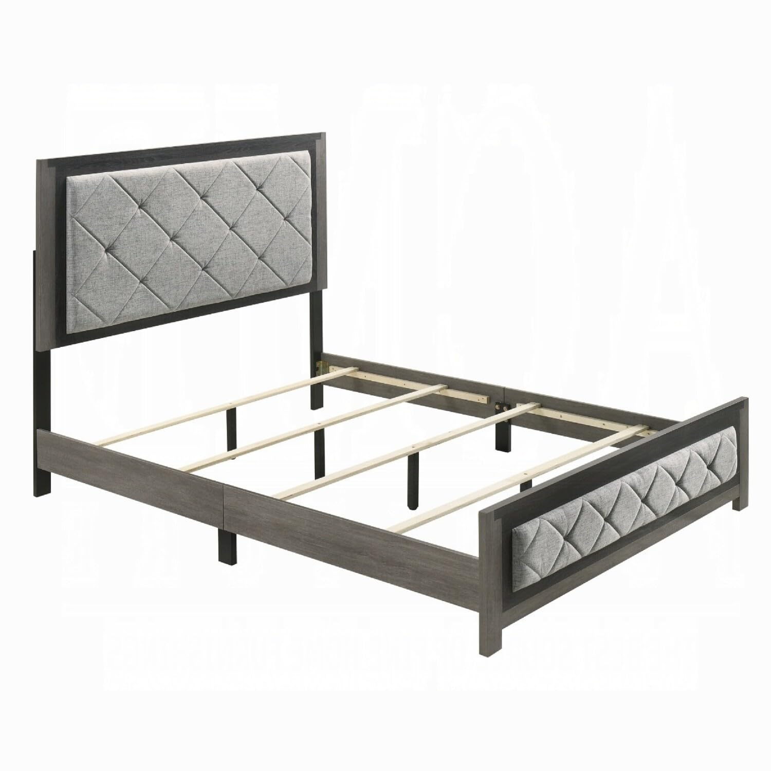 Joho King Bed with Gray Diamond Button Tufted Upholstery, Modern Gray