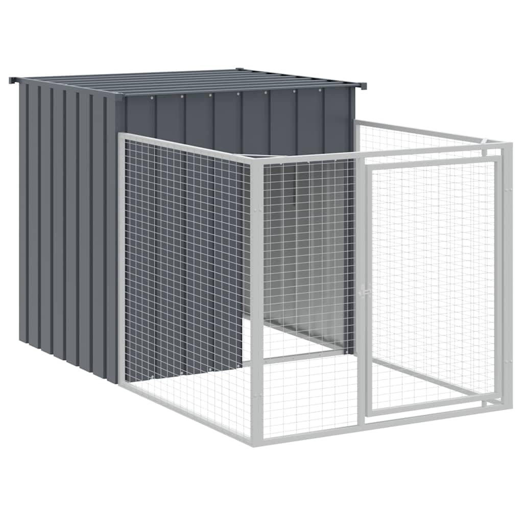 Casafoyer  Dog House with Run Anthracite 43.3x79.1"x43.3" Galvanized Steel - (Pack Of 2)"