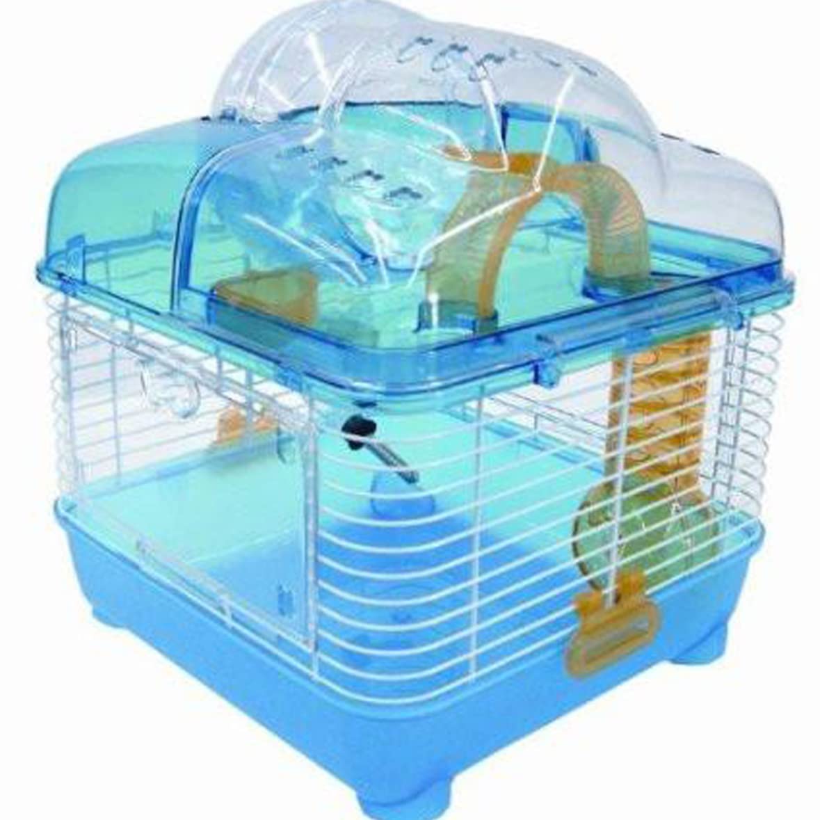 H1010 Clear Plastic Dwarf Hamster, Mice Cage with Ball on Top, Blue