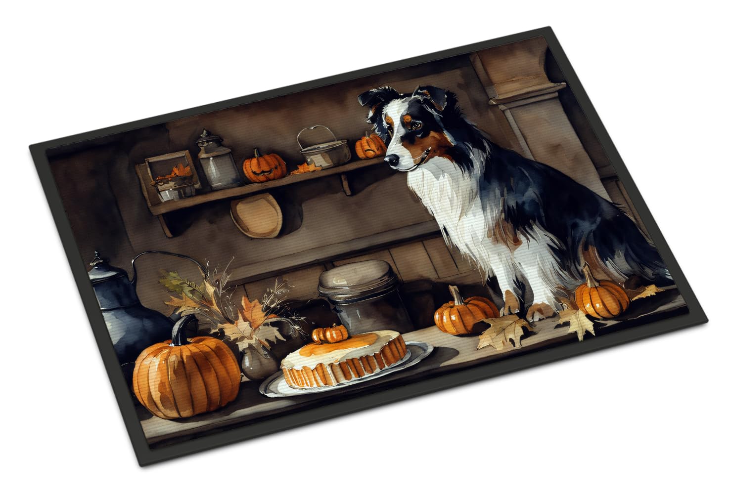 Carolines Treasures DAC1728JMAT Australian Shepherd Fall Kitchen Pumpkins Indoor or Outdoor Mat 24x36 Front Door Mat Indoor Outdoor Rugs for Entryway, Non Slip Washable Low Pile
