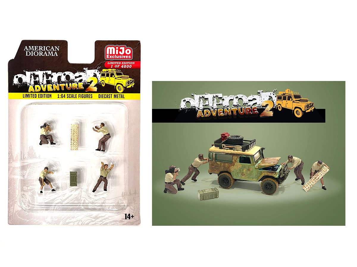 American Diorama Off-Road Adventure 2 6 Pc Diecast Set (4 Male Figures & 2 Accessories) Ltd Ed To 4800 Pcs Worldwide For 1/64