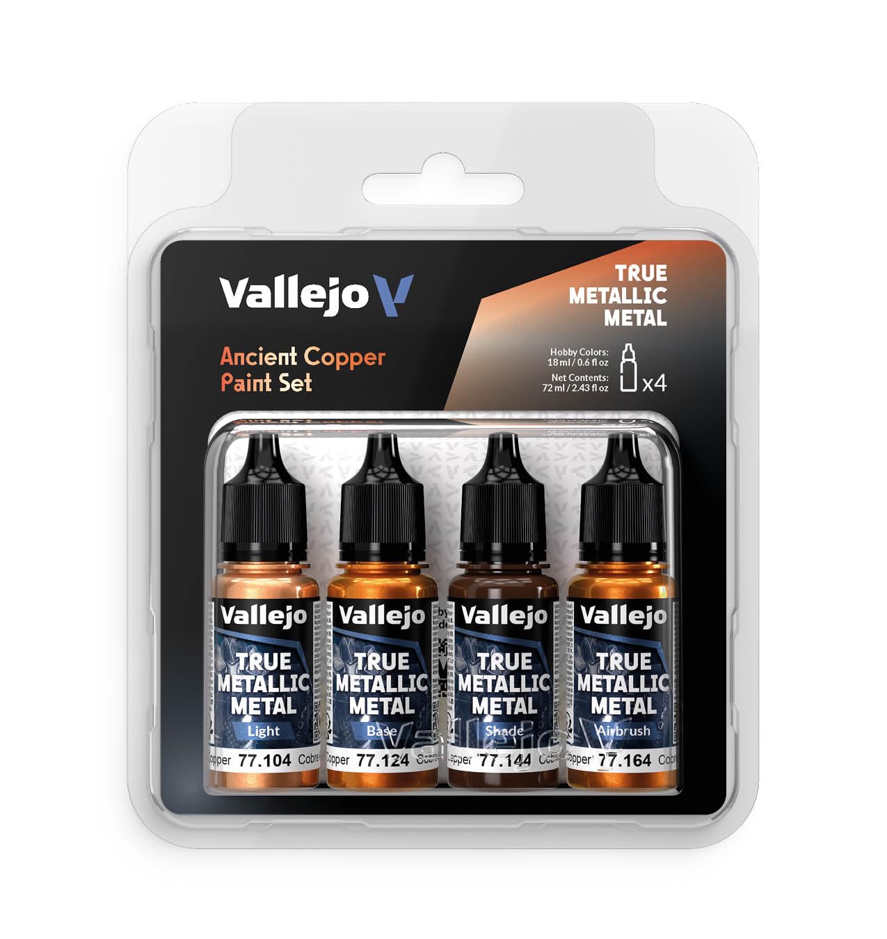 Vallejo - Ancient Copper Paint Set | True Metallic Metal | Acrylic Colors for Painting Metal Effects on Fantasy, Historical, and Wargaming Miniatures | BSL System | 4 Bottles x 18 ml (0.6 fl.oz.)