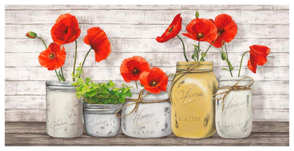 Poppies in Mason Jars-Paper Art-62x32”