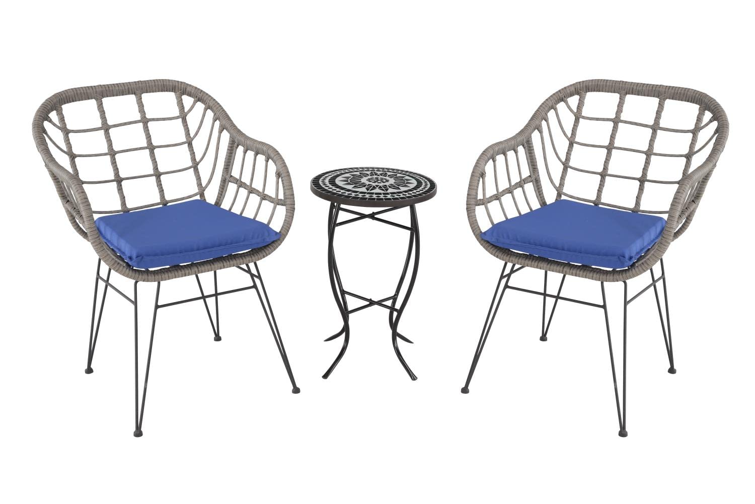 Faux Rattan Basket Chair set with Mosiac accent table