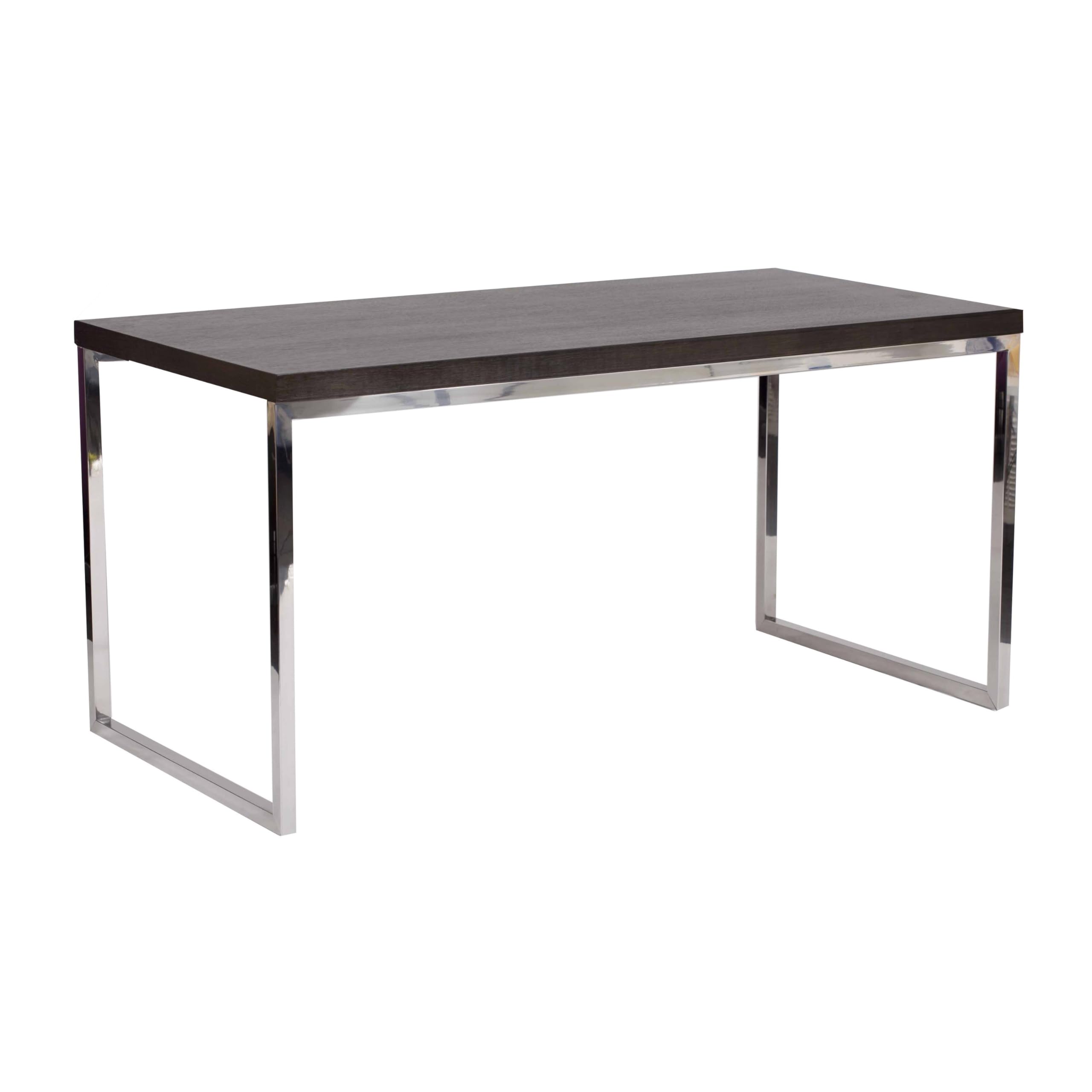 Rami 59 Inch Office Desk, Rectangular Top, Espresso Brown Wood, Steel