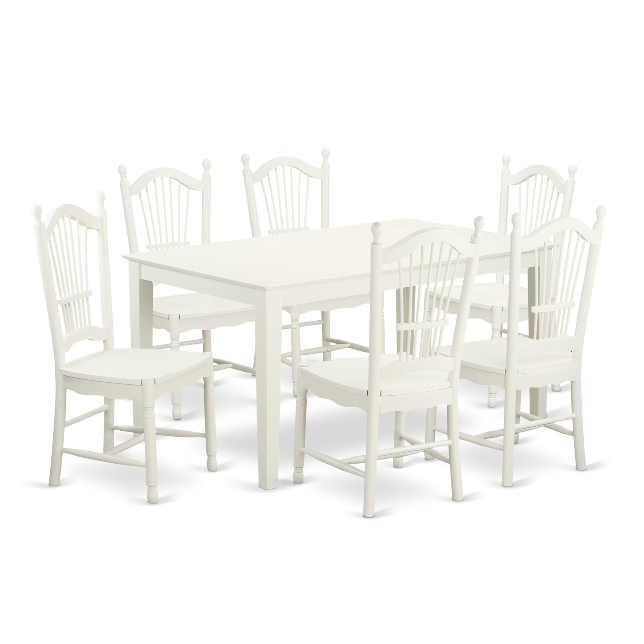CADO7-LWH-W 7 Piece dining table set for 6- Dining table and 6 Wood seat dining chairs